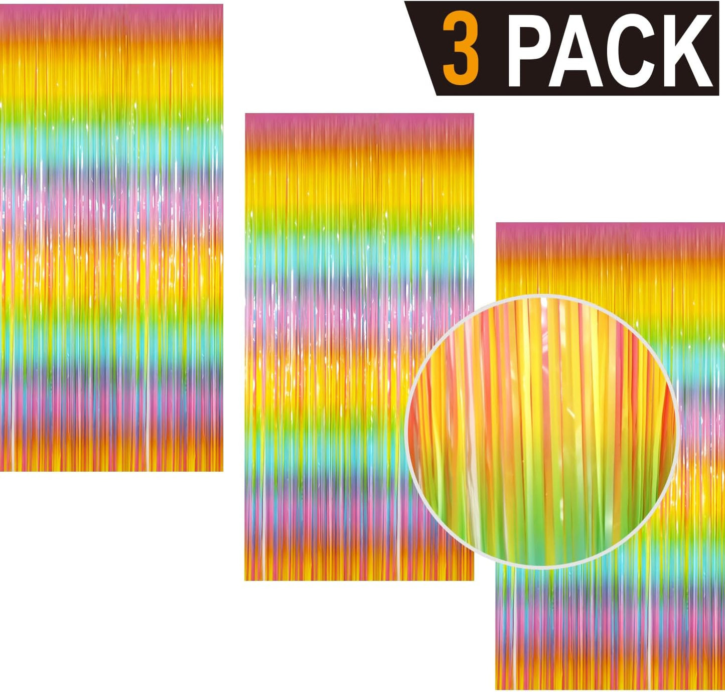 GOER 3.2 ft x 8.2 ft Metallic Tinsel Foil Fringe Curtains Party Photo Backdrop Party Streamers for Birthday,Graduation,New Year Eve Decorations Wedding Decor(3 Packs,Candy Macaroon Multicolor)