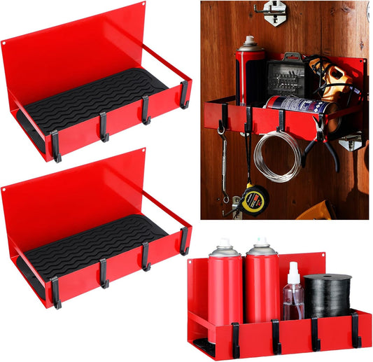 3 Pack Magnetic Garage Organizer Spice Rack for Refrigerator - 20 lb Capacity Shelf Hanging Heavy Duty Fridge Side for Organize Garage Tools, Red