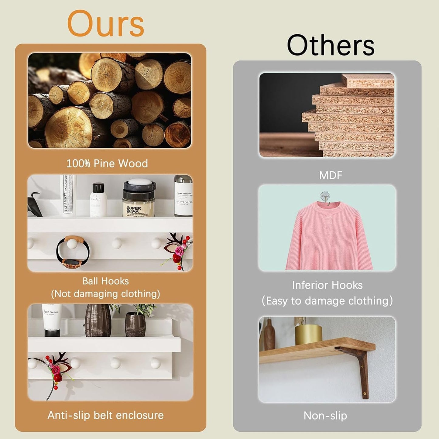 MBYD White Floating Shelves for Wall with Hooks, Nursery Book Shelves for Kids Room, 36 Inch Wall Mount Bookshelf for Living Room Bedroom Bathroom Kitchen, Hanging Picture Ledge Shelf Set of 3