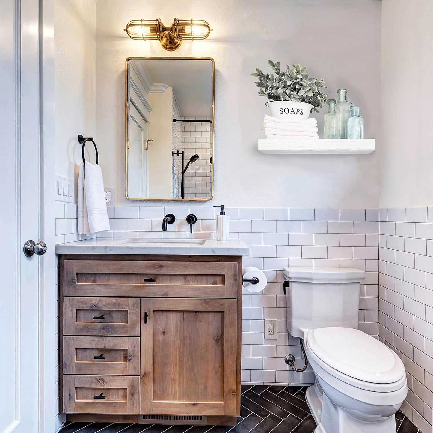 QEEIG Floating Shelf for Wall Bathroom Shelves Bedroom Kitchen Living Room Farmhouse Small Book Shelf 16 inch Set of 1, White (015-W1)