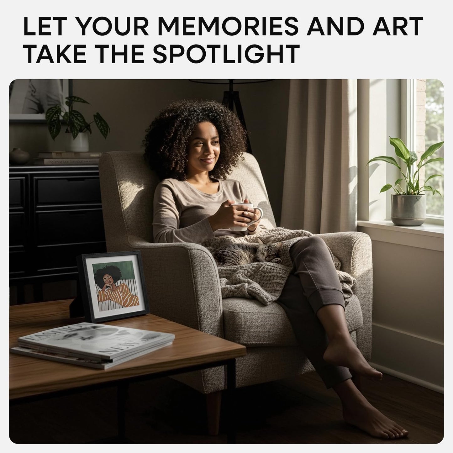 Homeforia 10x10 Picture Frame Black Wood, High-End Oak 10 x 10 Square Frames with Mat 8 by 8 Photo, 10by10 Wooden Frame Matted to 8x8 Print, Wall or Tabletop Frames, Tempered Glass, Wall Kit, Set of 1