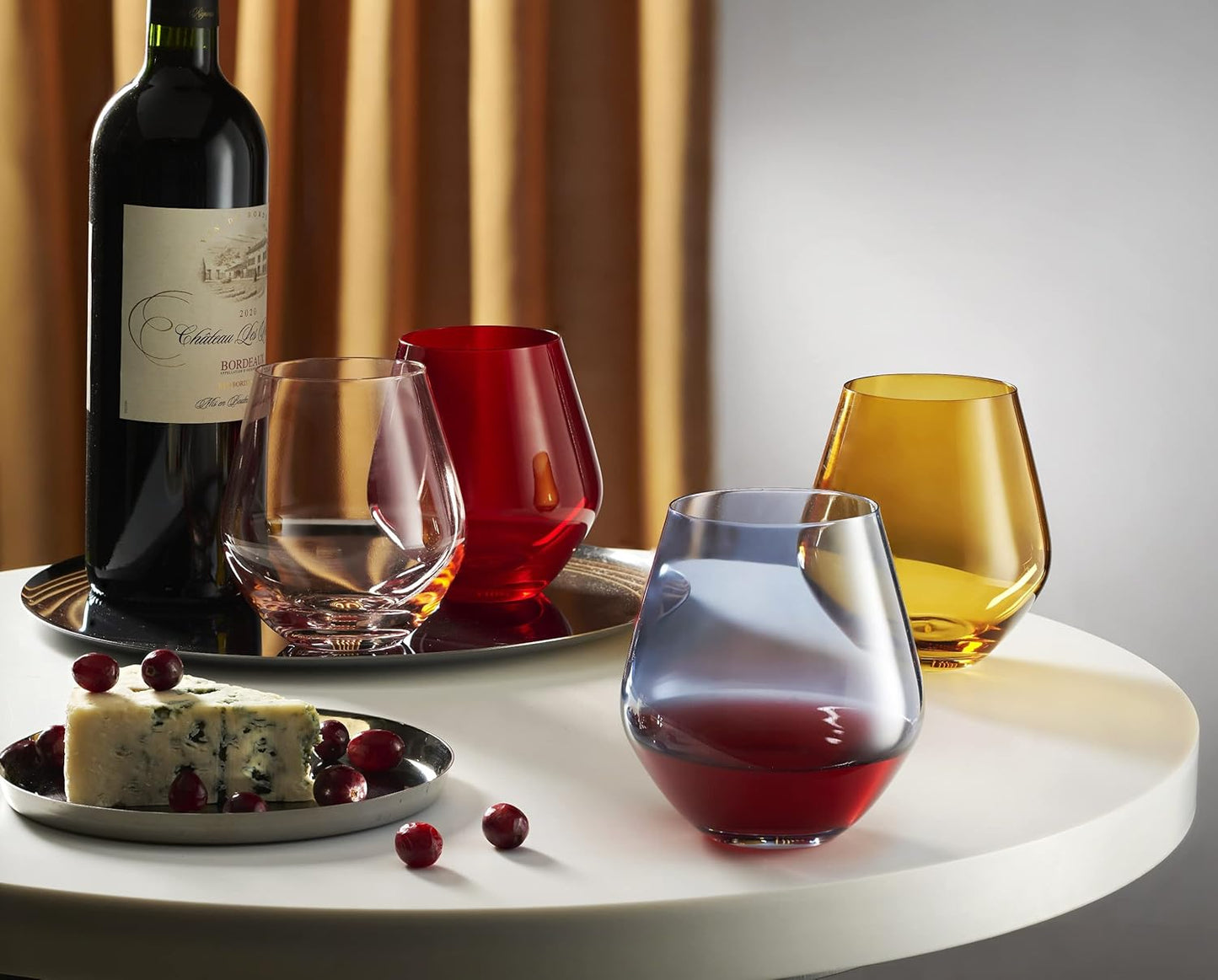 Godinger Wine Glasses, Stemless Wine Glasses, Red Wine Glasses, Drinking Glasses, Christmas Decor, Holiday Decor Stemless Wine Glass, Made in Europe - Red Glasses, 17oz, Set of 4