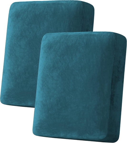 H.VERSAILTEX Velvet Stretch Couch Cushion Cover Plush Cushion Slipcover for Chair Loveseat Sofa Cushion Furniture Protector Seat Cushion Sofa Cover (2 Piece Medium Sofa Cushion Covers, Deep Teal)