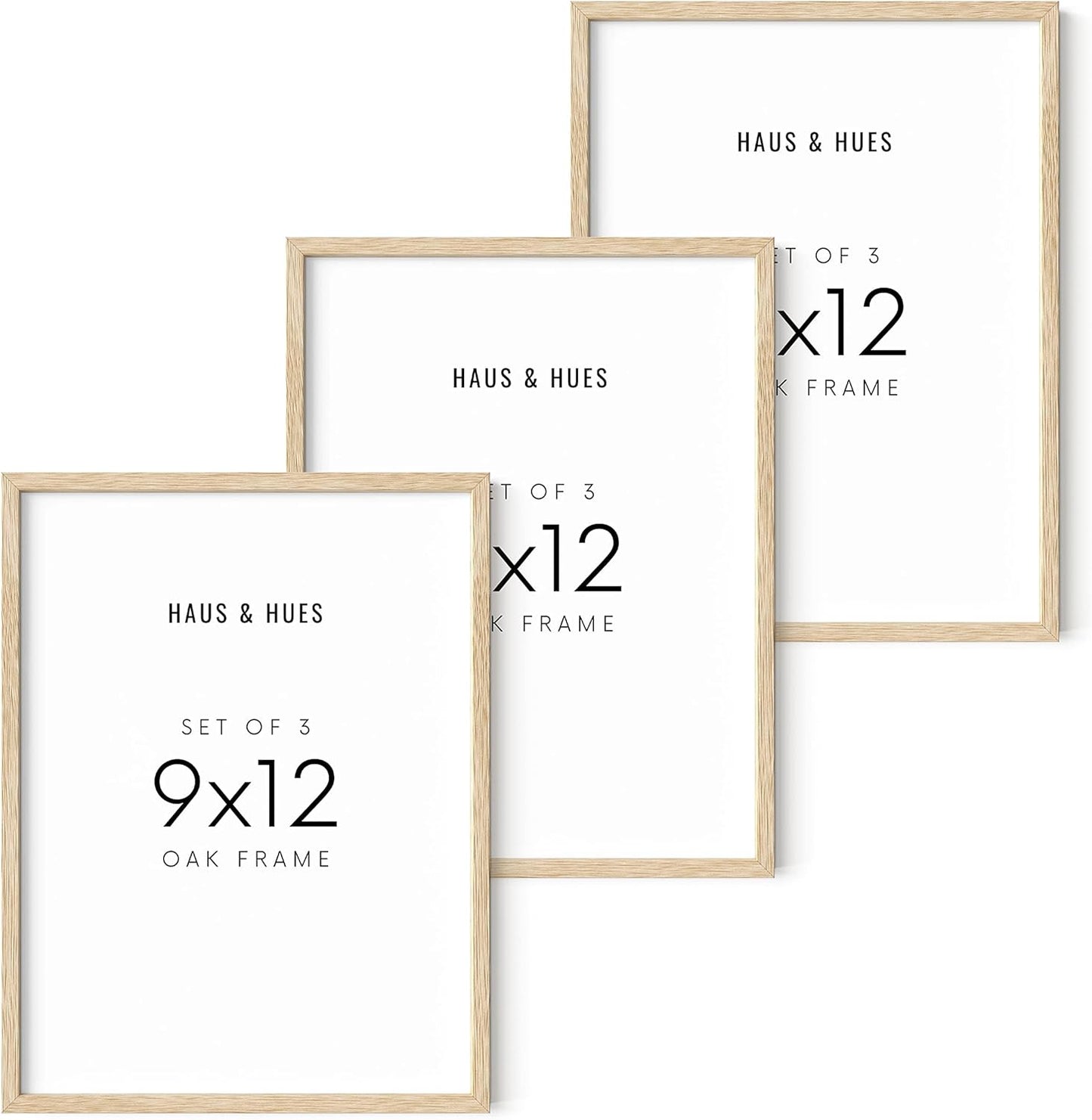 HAUS AND HUES Set of 3 9x12 Picture Frames - Wooden Natural Wood Frames, 12x9 Frame Set (Beige Oak)