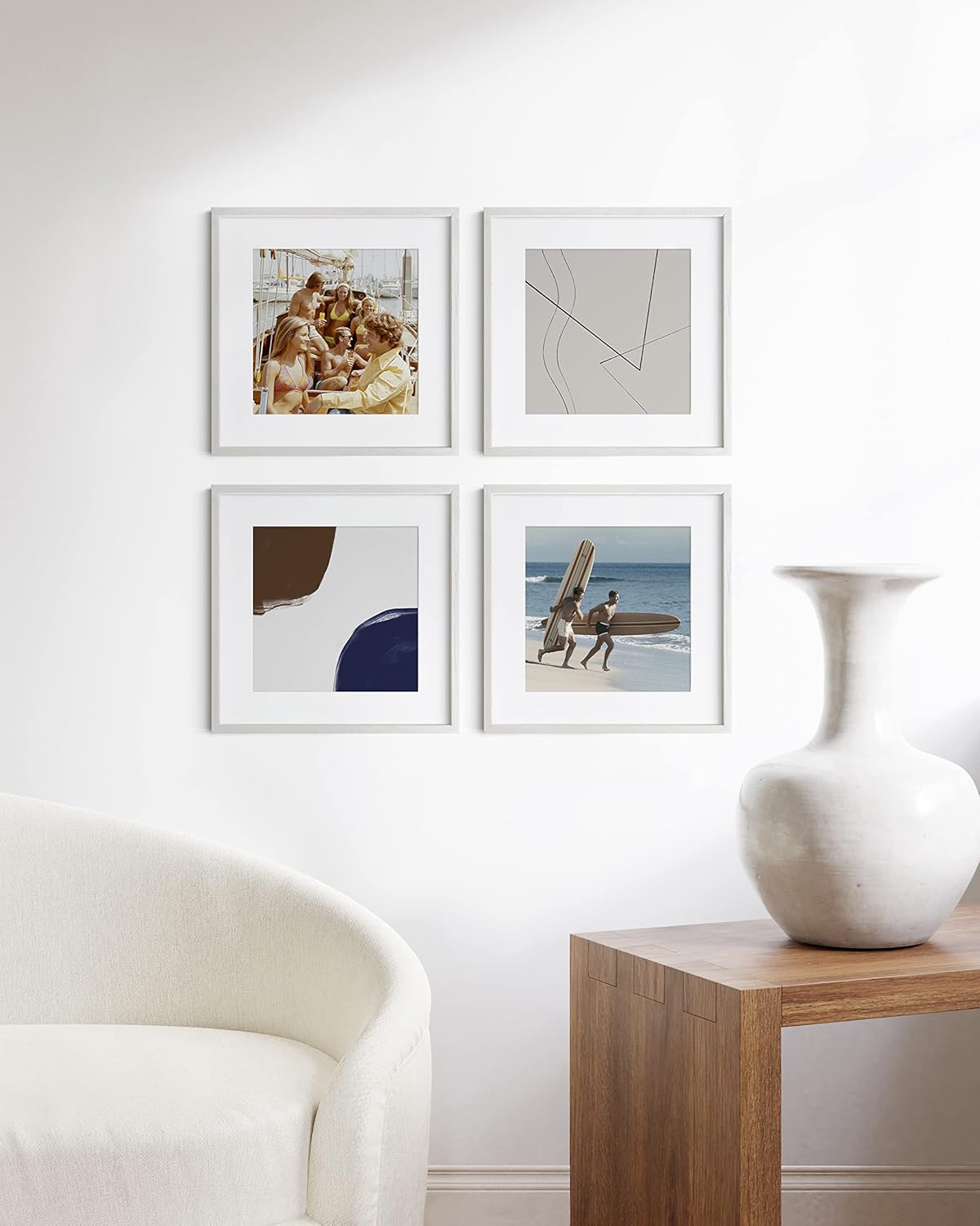 HAUS AND HUES Solid Oak Wood 16”x16” Picture Frames Matted to 12”x12” Set of 4 - White Picture Frames 16x16, White Square Frames 16x16, 16 x 16 Picture Frame Pack, Square Gallery Wall Frames