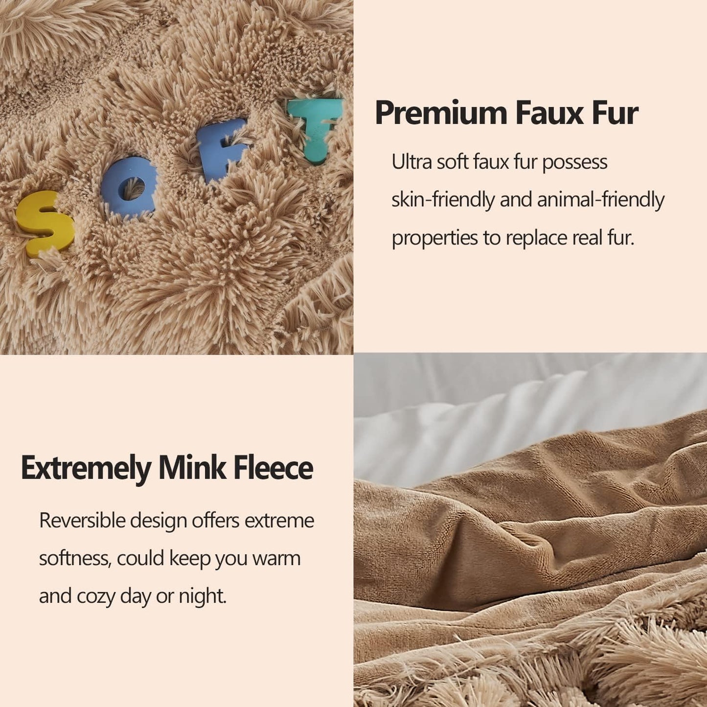 GONAAP Fuzzy Faux Fur Throw Blanket Queen Size Brown Super Soft Cozy Plush Fuzzy Shaggy Blanket for Couch Sofa Bed (Brown, Queen(90"x90"))