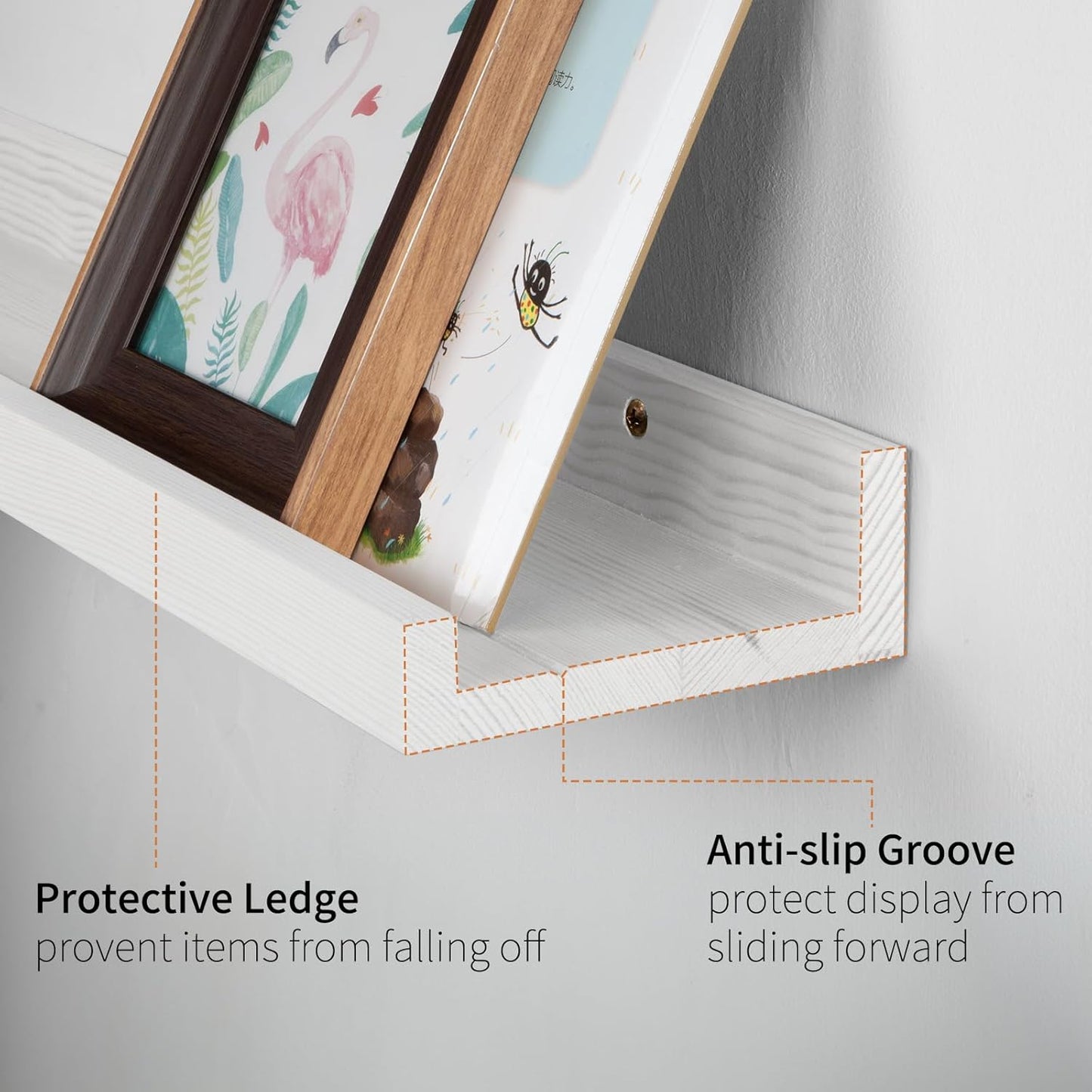 SAUMONIERES Picture Ledge Shelf Floating Book Shelves Set of 2 Wall Mounted Solid Wood for Bedroom Bathroom Living Room Kitchen, 48 Inch White