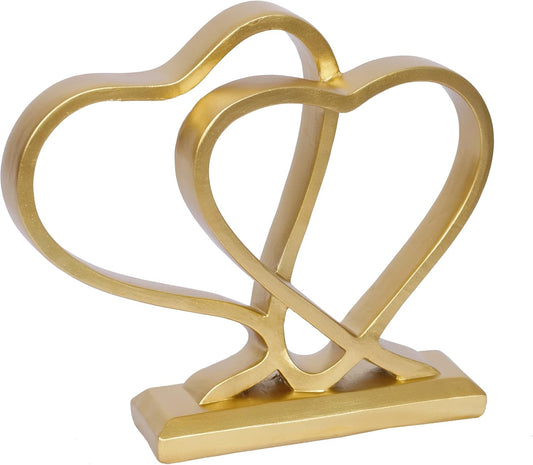 Gold Heart Sculpture for Living Room Decor Heart Decoration Gift for Her and Him Love Wedding Anniversary Couples Gift Modern Heart Statue for Home Coffee Table Dining Table Centerpiece Birthday Gift