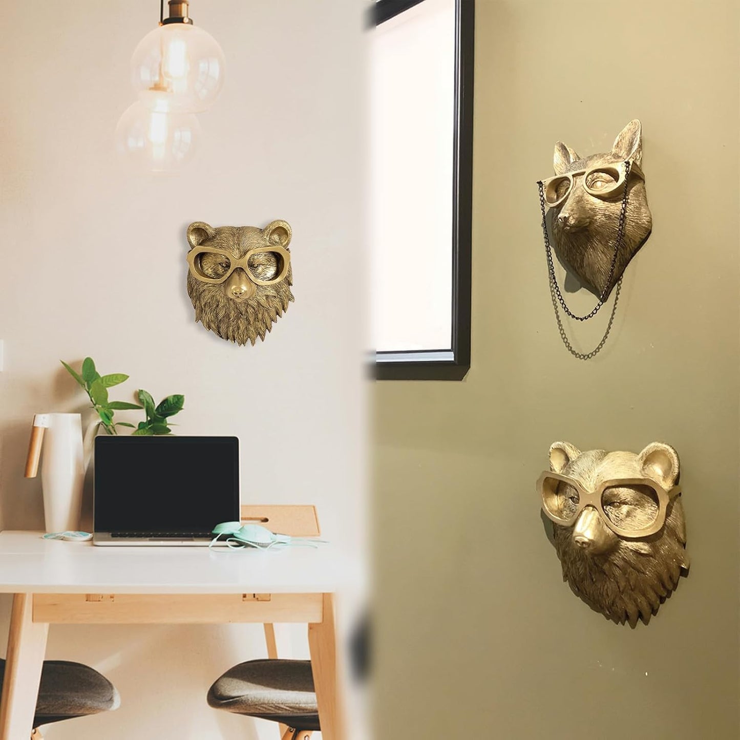 GUASDIE Animal Heads Wall Decor, Gold Vintage Decor Sculpture Resin Animal Head Wall Hanging Unique Art for Living Room, Bedroom, Kitchen, Gift, Home Decor, Bear