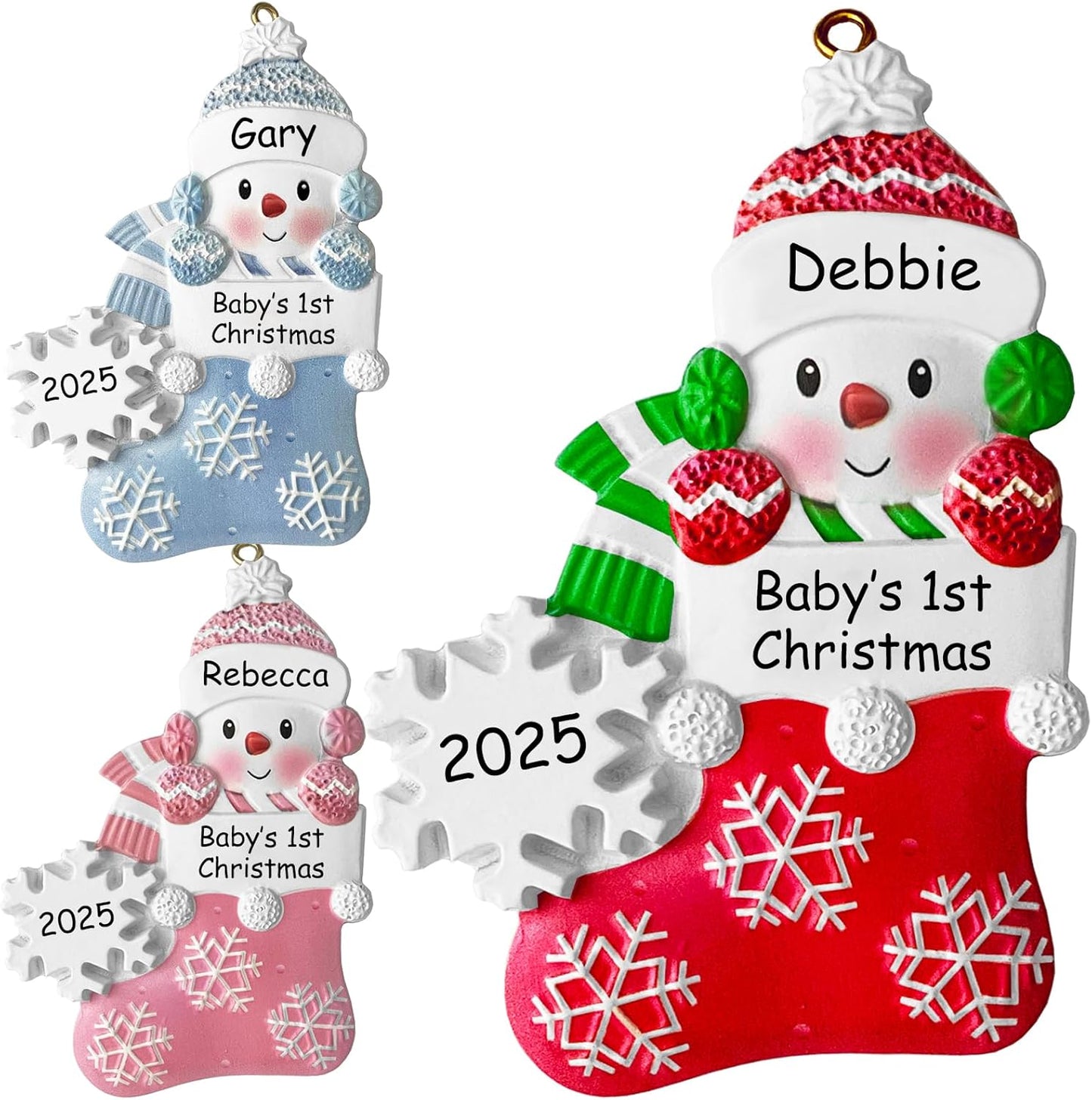 Babys First Christmas Ornament 2025 Boy Girl,Personalized Christmas Ornaments - 3 Color Options - Cusotm Snow Baby Ornaments 2025 w/Name and Year,Resin Snowman Ornament for Xmas Tree