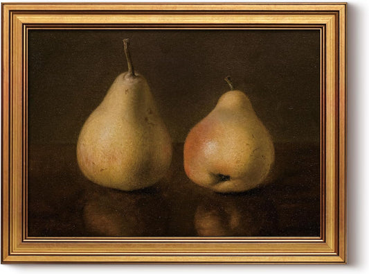 HUARCEY Gold Framed Vintage Wall Art for Living Room, Pear Fruits Painting Prints Shelf Decor for Kitchen, Aesthetic Bedroom Wall Art Decor, Christmas Gift for Friends or Family (Two Pears 12"x16")
