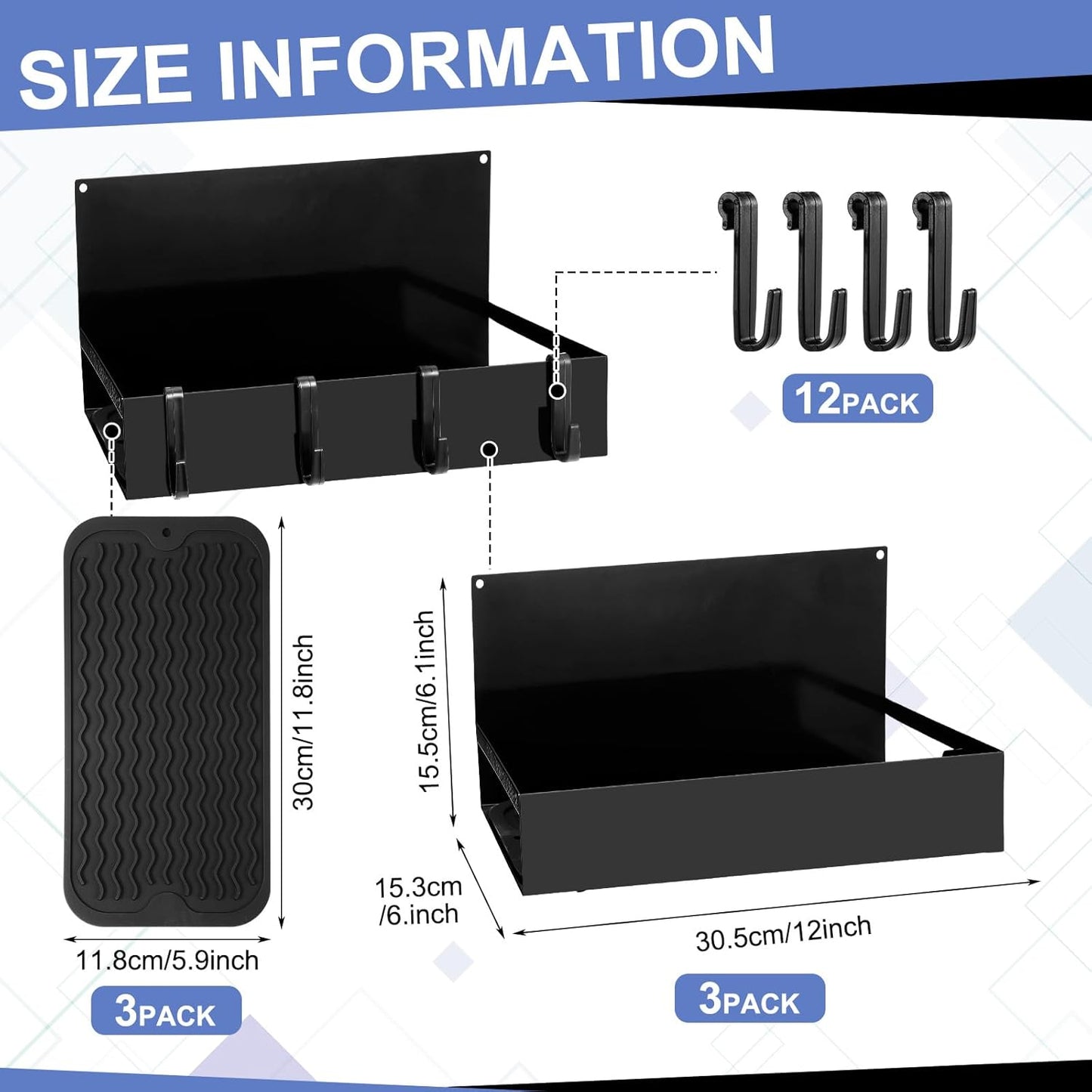 3 Pack Magnet Garage Organizer Magnetic Spice Rack for Refrigerator 20 lb Capacity Shelf Hanging Heavy Duty Magnetic Fridge Side for Organize Garage Tools(Black)