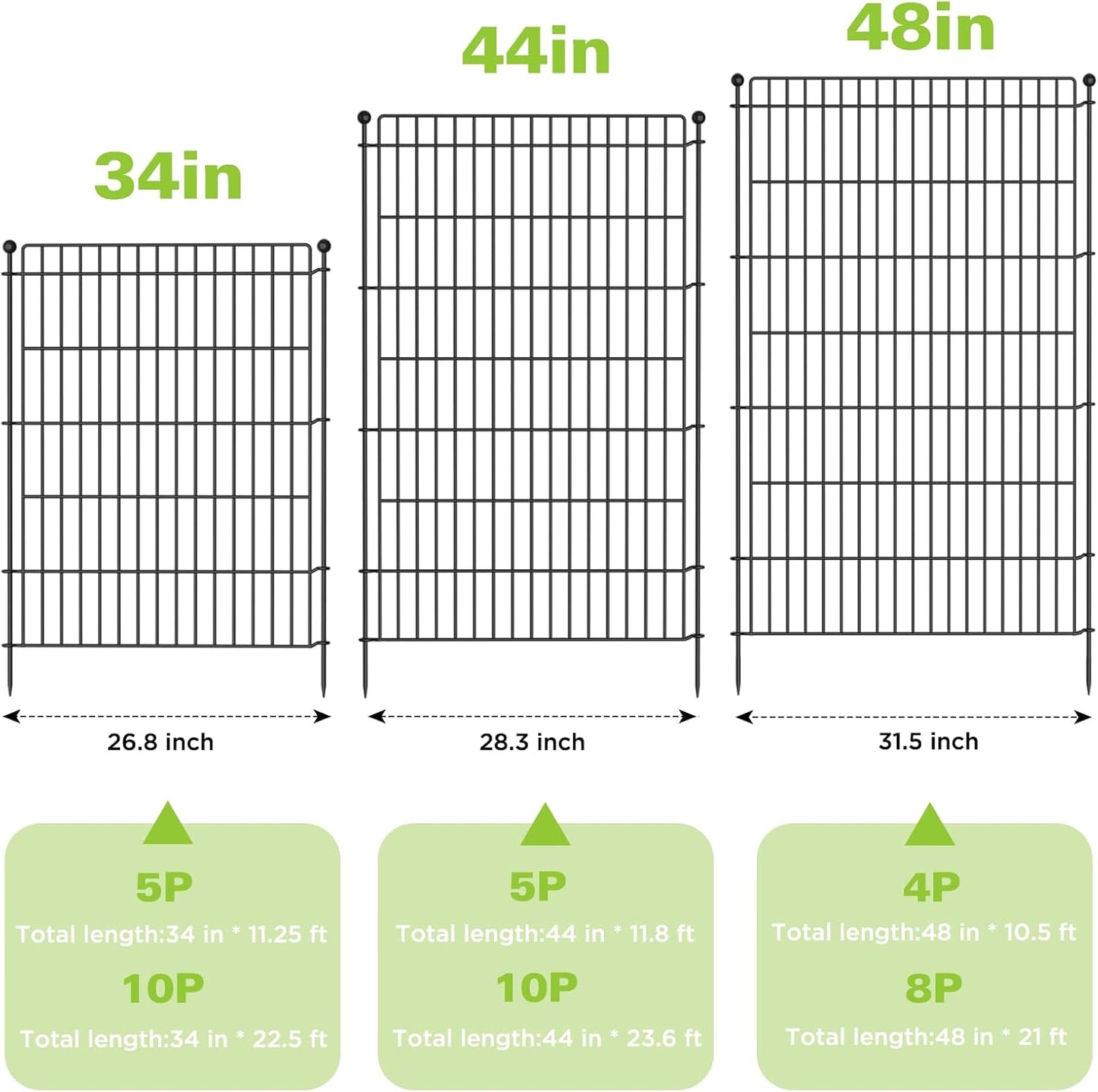 10 Panels No Dig Garden Fence with Gate, 34in(H) × 22.5ft(L) Decorative Metal Outdoor Dog Fence, Rustproof Pet Fencing for Yard, Patio, Flower Bed -Temporary Fencing| Easy to Install