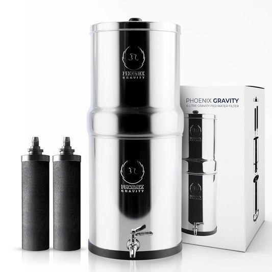 Gravity Water Filter System – 1.5 Gallons NSF Certified AISI 304 Stainless Steel Premium Countertop Water Filtration System with 2 Smart Black Carbon Filters & Stainless Steel Spigot