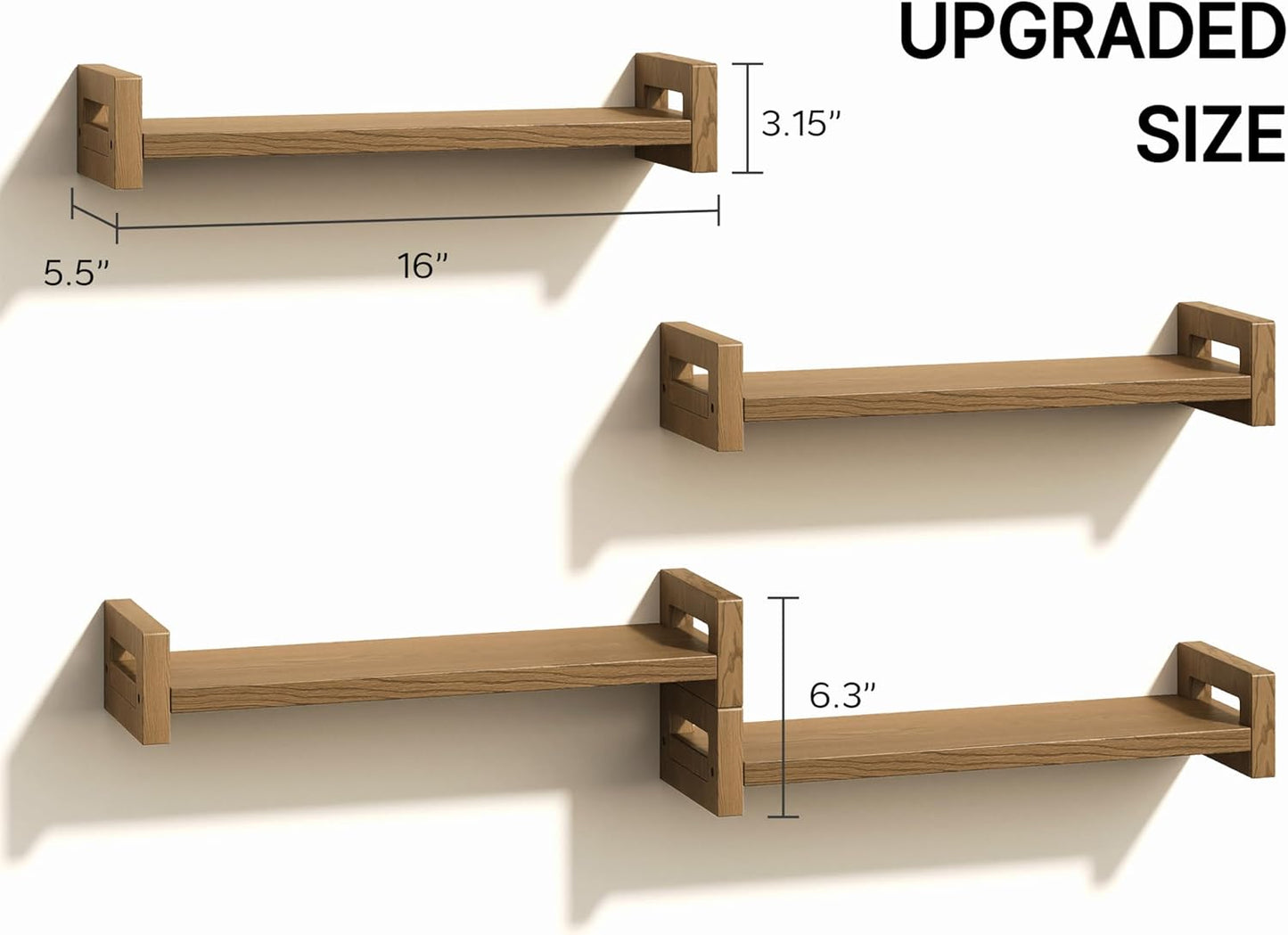 Vailando Floating Shelves for Wall, Set of 4 Solid Wood Wall Mounted Shelves, 16" Rustic Walnut Display Shelf for Bedroom, Living Room, Bathroom, Kitchen – Strong Load Capacity & Natural Pine