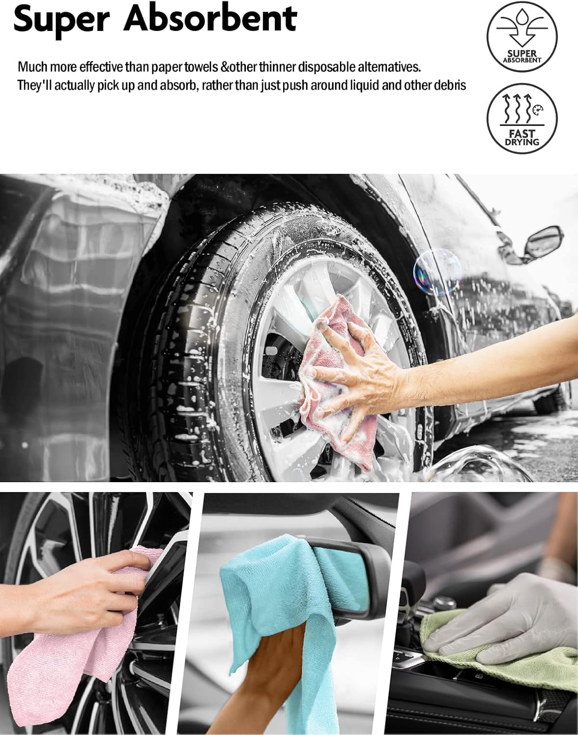 Fantasticlean Microfiber Cleaning Cloth Roll -40 Pack, Tear Away Microfiber Towels, 12" x 12", Reusable, Washable, Scratch Free, Ultra Absorbent Dish Rags for Car, Home, Garage or Shop (Blue)