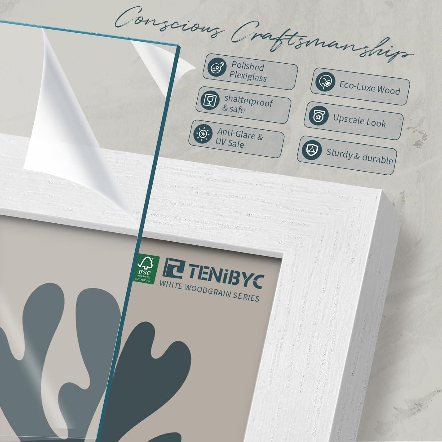 16x24 Poster Frame 3 Pack - White, Textured Solid Wood Picture Frame, Wall Gallery Photo Frame