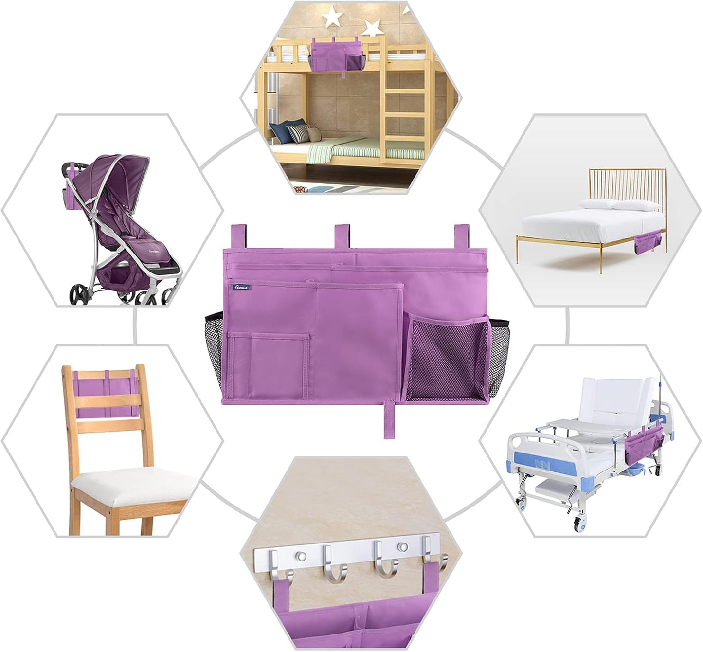 Surblue Caddy Hanging Organizer Bedside Storage Bag for Bunk and Hospital Beds, Purple, L