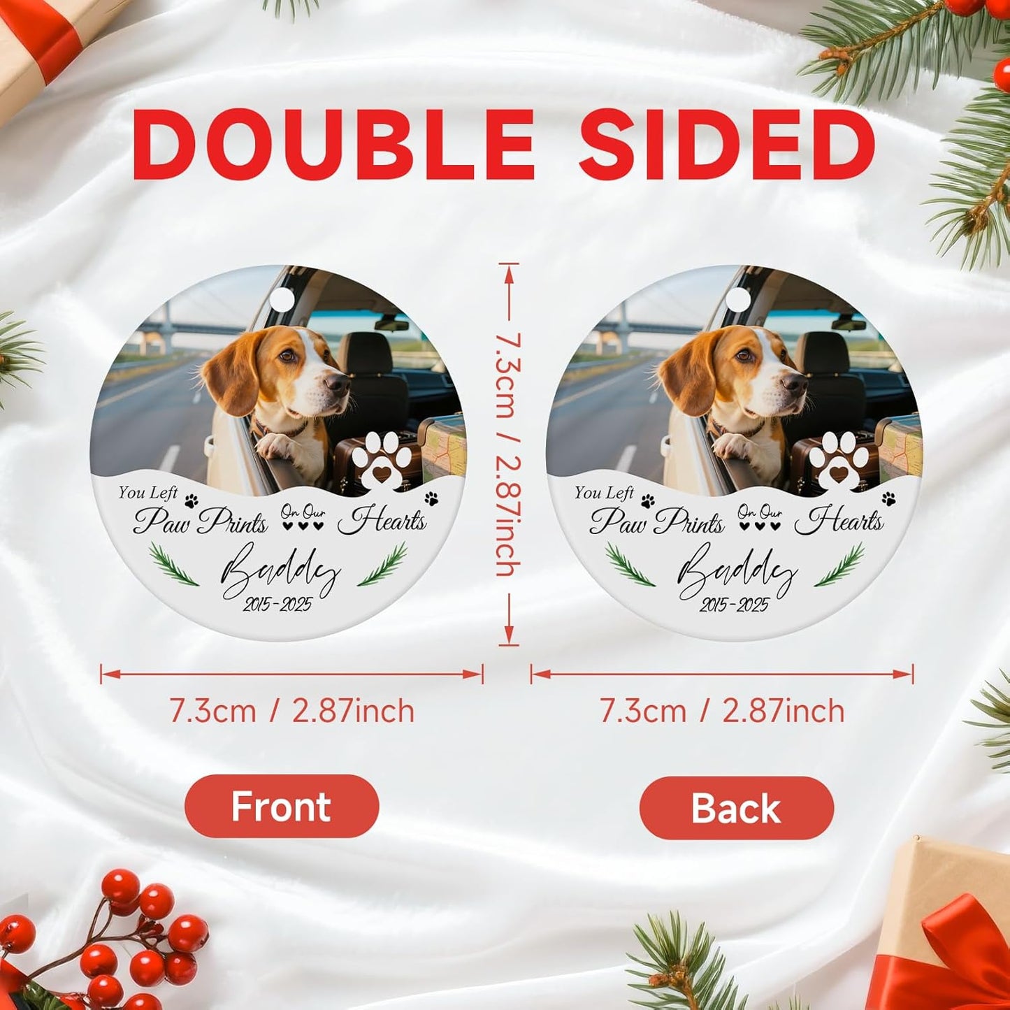 Custom Dog Memorial Gifts, Personalized Pet Memorial Ornament, Ceramic Christmas Ornaments 2025, Sympathy Keepsake Gift for Loss of Loved One, Dog Lover Gifts