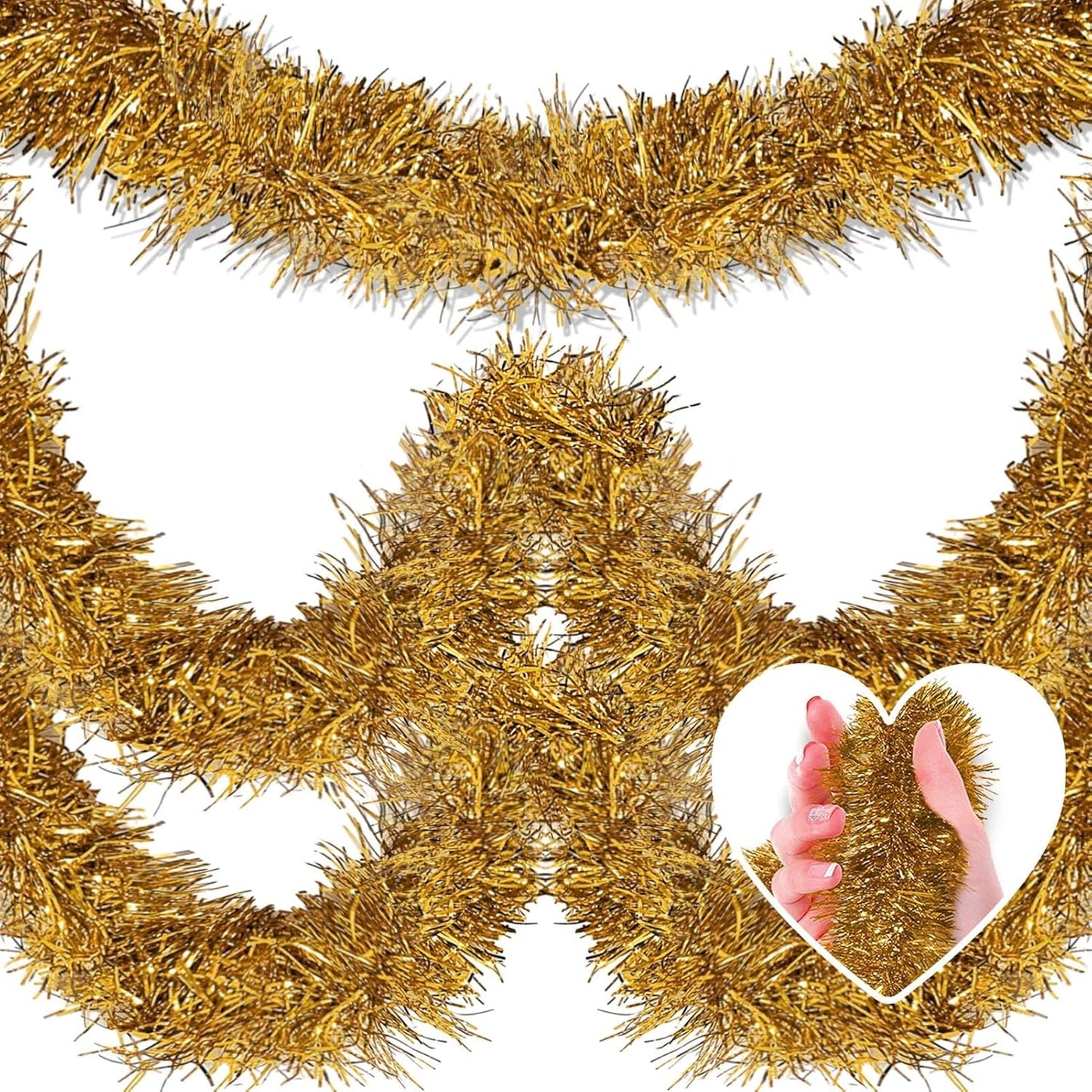 50 Feet Metallic Twist Tinsel Garland - Wall Hanging Backdrop for Parade Floats, Christmas Eve, New Year, Valentine's Day Parties (Champagne Gold, 2in x 50ft)