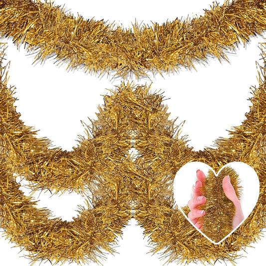 50 Feet Metallic Twist Tinsel Garland - Wall Hanging Backdrop for Parade Floats, Christmas Eve, New Year, Valentine's Day Parties (Champagne Gold, 2in x 50ft)