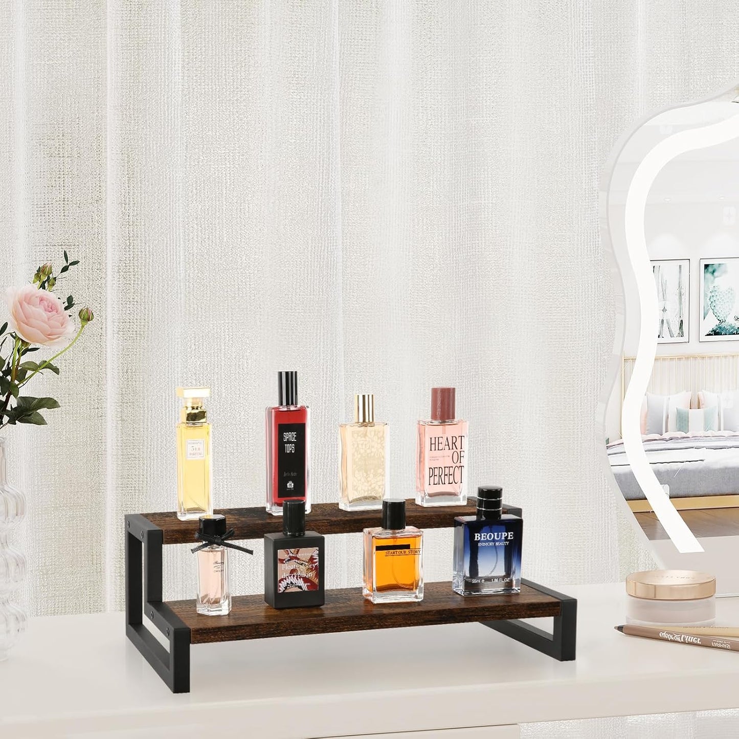 YINMIT Tiered Display Stand Riser Shelf, Wooden Spice Rack Organizer for Countertop, 2 Tier Kitchen Counter Shelf