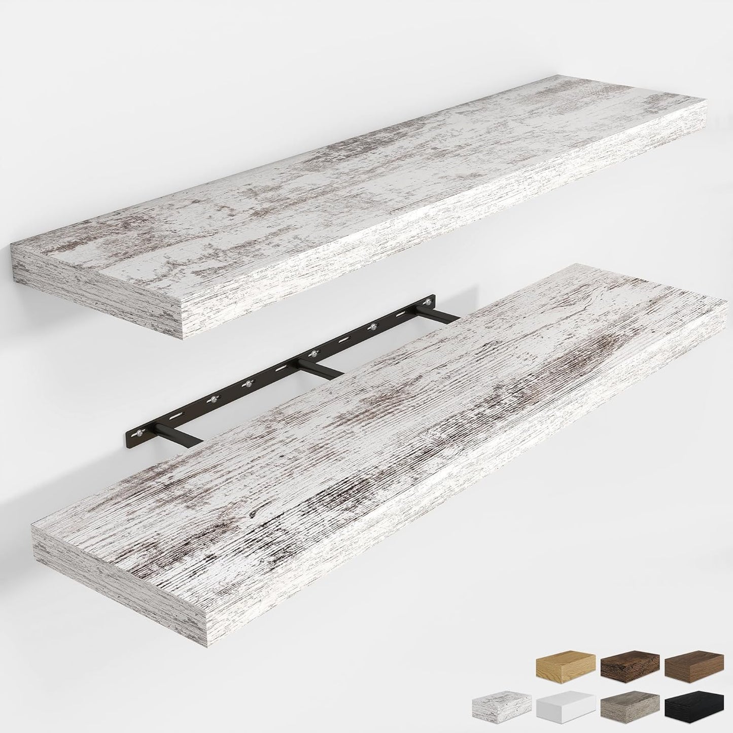 RICHFOCUS 48Inch Floating Shelves for Wall 2 Pack Shelves for Bedroom|Kitchen|Bathroom Wall Mounted Rustic Distressed Wood Floating Shelf with Invisible Brackets for Books|Storage|Decor, Rustic