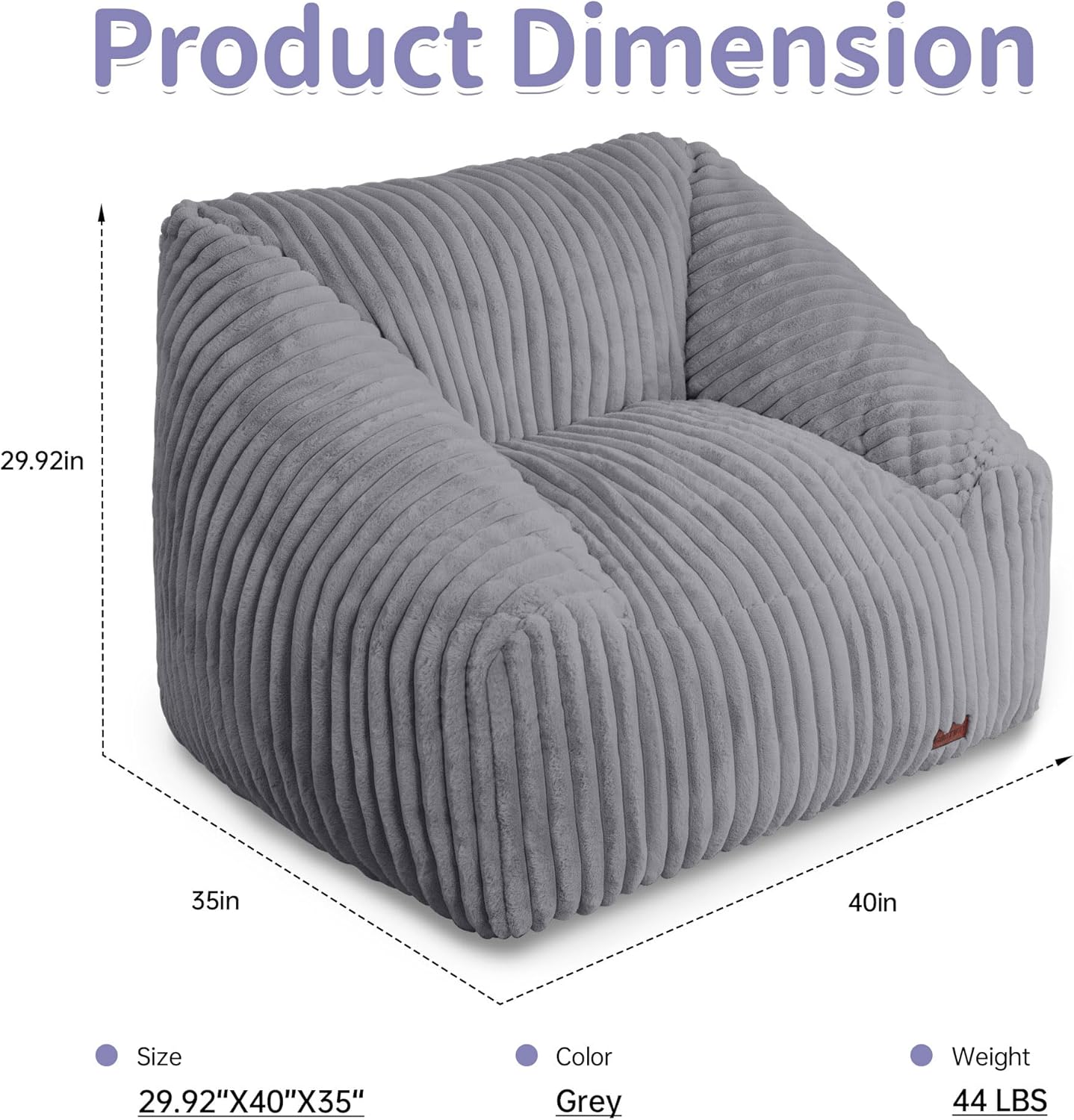 HABUTWAY Bean Bag Chair, Giant Bean Bag Chairs for Adults and Kids, Bean Bag Sofa, Lazy Floor Sofa, Faux Fur Beanbag Chair with Armrests for Living Room Bedroom (Grey)