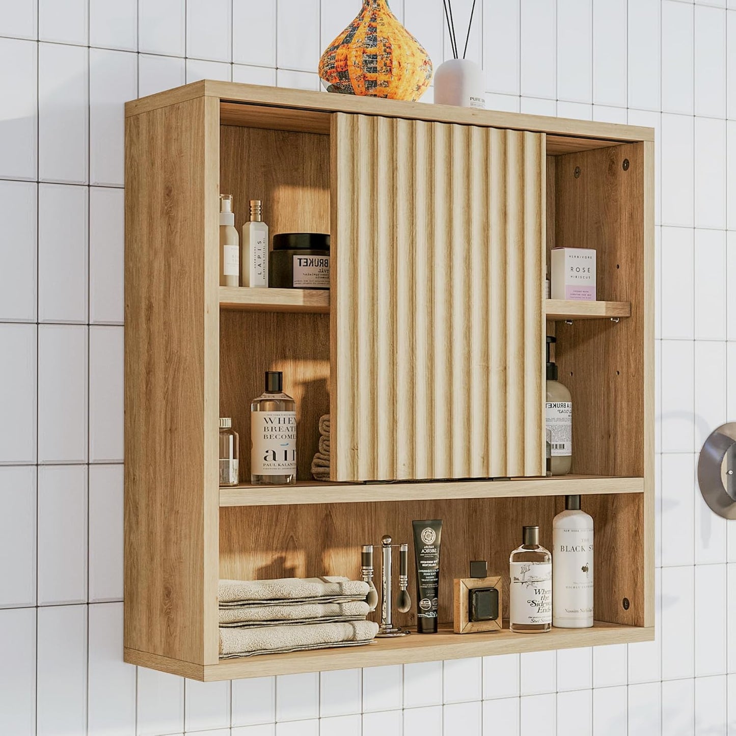 2 Pcs Bathroom Wall Cabinet Above Toilet Storage，Wall Mounted Storage with Adjustable Shelves, Space-Saving Modern Design for Bathroom & Laundry Room, Kitchen, Dining Room, Living Room