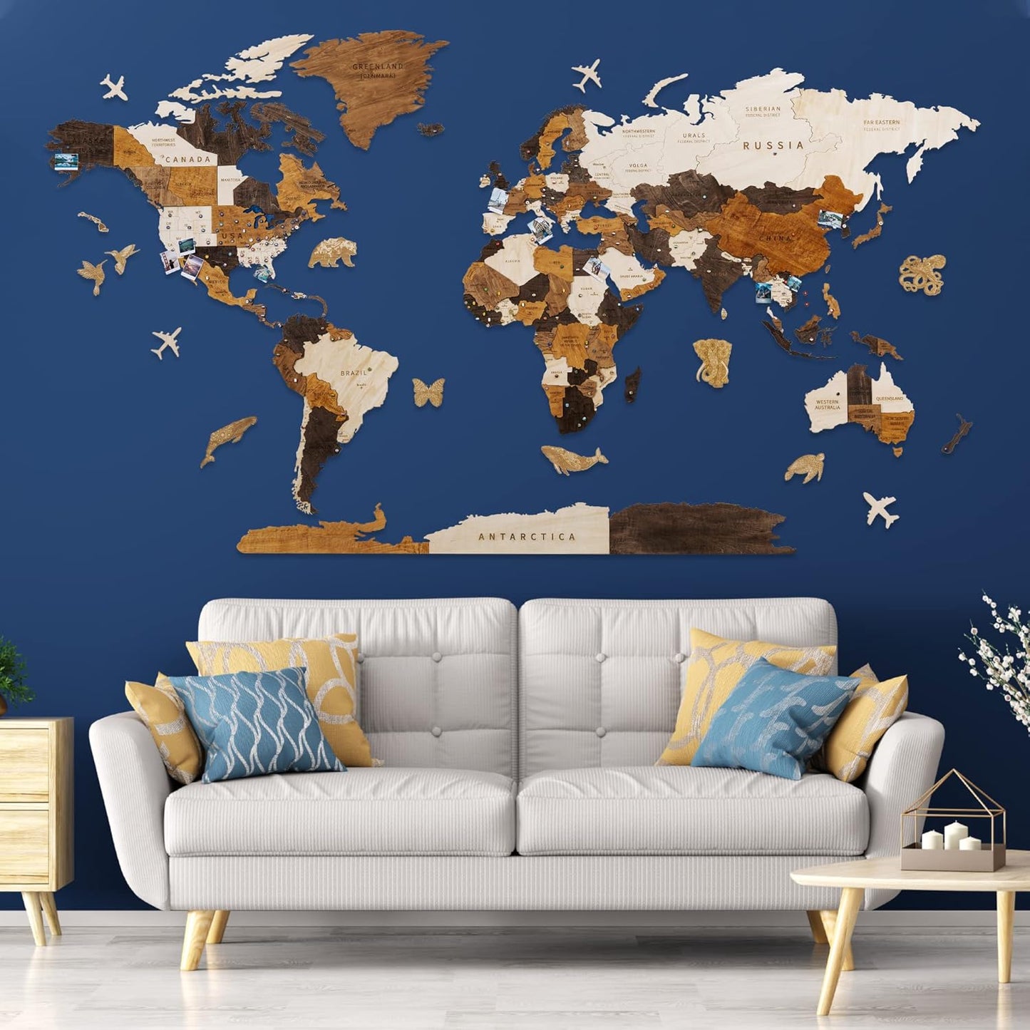 HYPERI Multilayered 3D Wooden World Map Wall Decor, Wood Art Wall Decor, Mapa Mundi Para Pared, World Maps and Push Pins, Valentine's Day Gifts For Dad, Mom, Boss, Husband, Wife (Large)