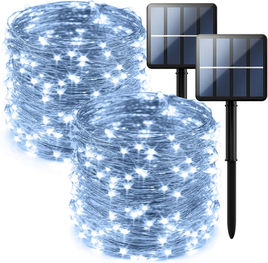 2-Pack 200 LED Solar String Lights for Outside,Solar Fairy Lights for Outside Waterproof,Solar String Lights Outdoor with 8 Modes for Christmas Tree,Balcony, Party,Wedding Decorations(Cold White)