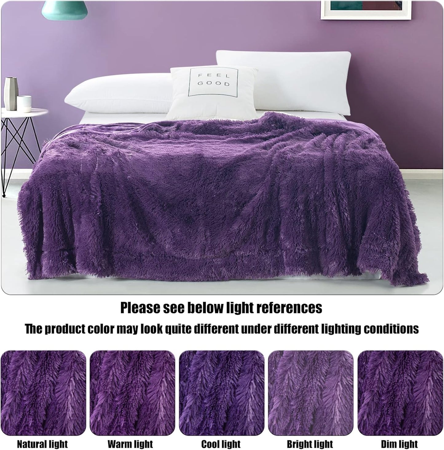 GONAAP Fuzzy Faux Fur Throw Blanket Purple Super Soft Cozy Plush Fuzzy Shaggy Blanket for Couch Sofa Bed (Purple, Throw(50"x60"))