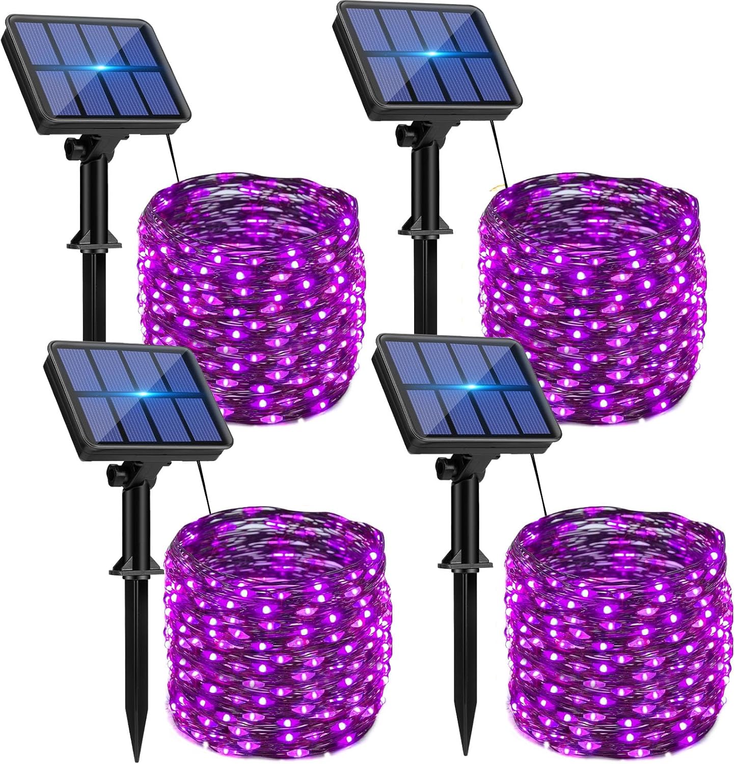 4 Pack Solar String Lights Outdoor - 320LED 132FT Halloween Solar Fairy Lights Outside Waterproof, 8 Modes Purple Solar Powered Twinkle Lighting Decorations for Tree Garden Yard Spooky Patio Party