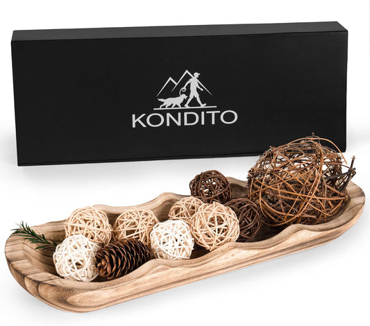 Wavy Edge Wooden Dough Bowl for Decor 16"L Lightweight Paulownia Wood Hand Carved Decorative Wooden Farmhouse Fruit Bowl Handmade, Home Decoration Centerpiece, Table Display Bowl