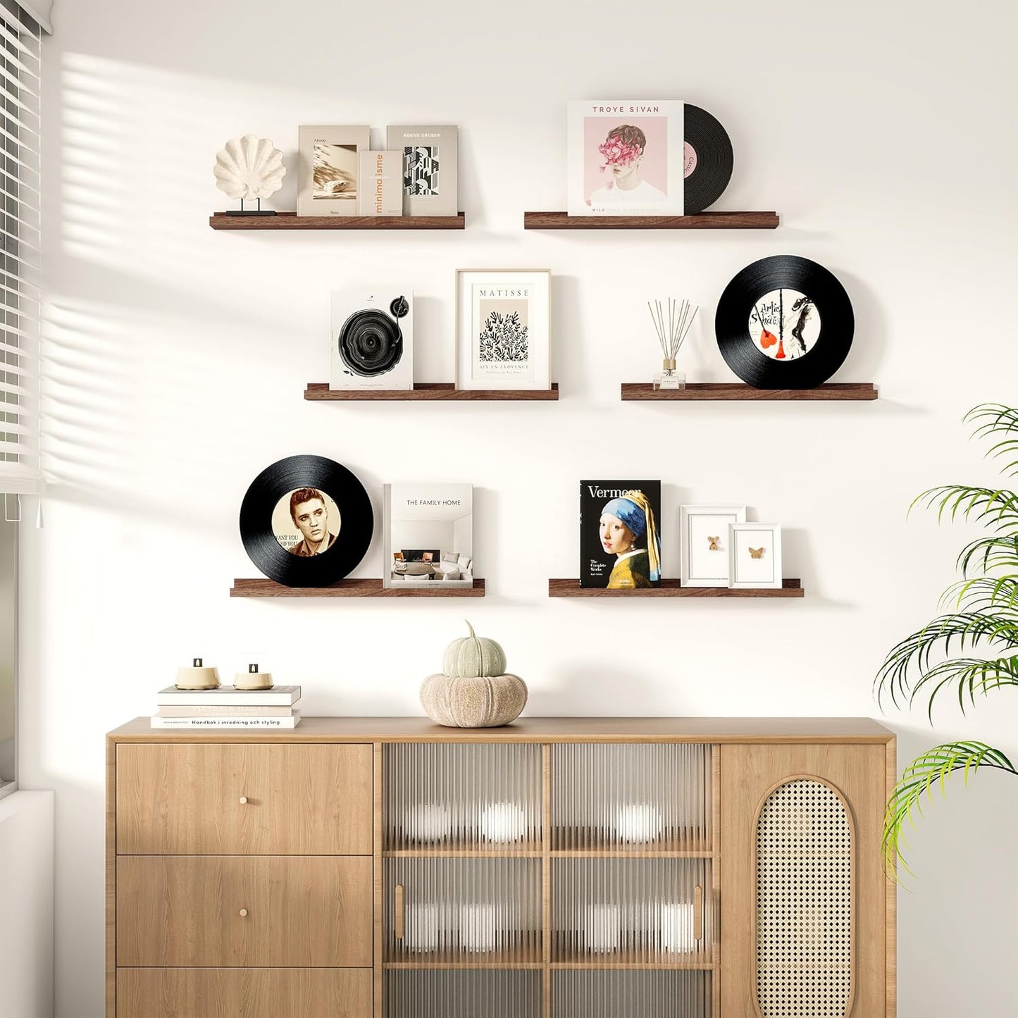 Picture Ledge Shelf for Wall, Floating Shelves Set of 4, 24 Inch Long Nursery Book Shelves for Toys Storage, Kids Bookshelf Wall Mounted for Books Photo Frames, Walnut