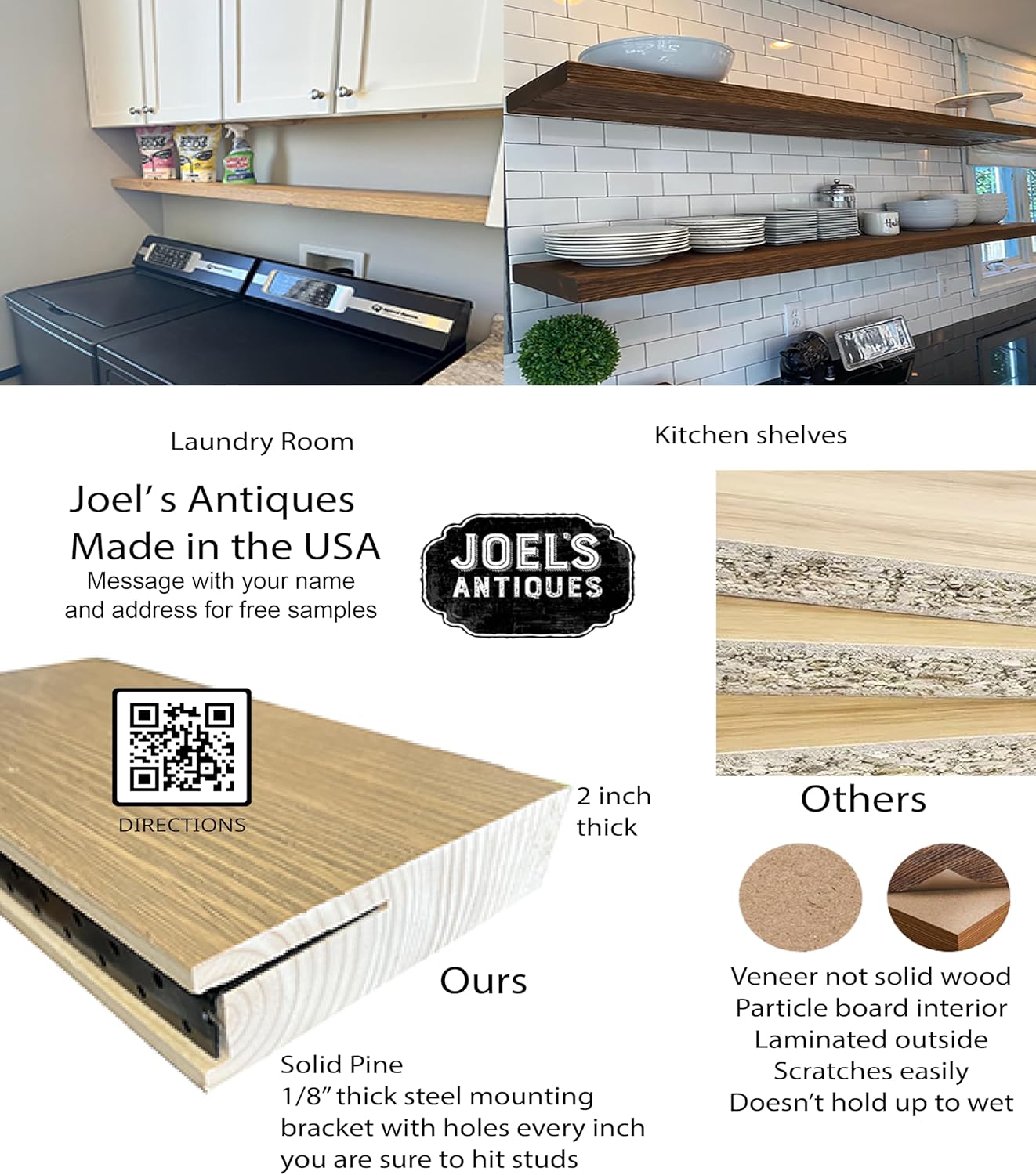 joelsantiques - 36 Inch Wooden Floating Shelves for Wall - 36x8x2 in - Made of Natural Wood - Heavy Duty Rustic Wall Shelves for Bedroom - Perfect for Living Room, Kitchen - Black