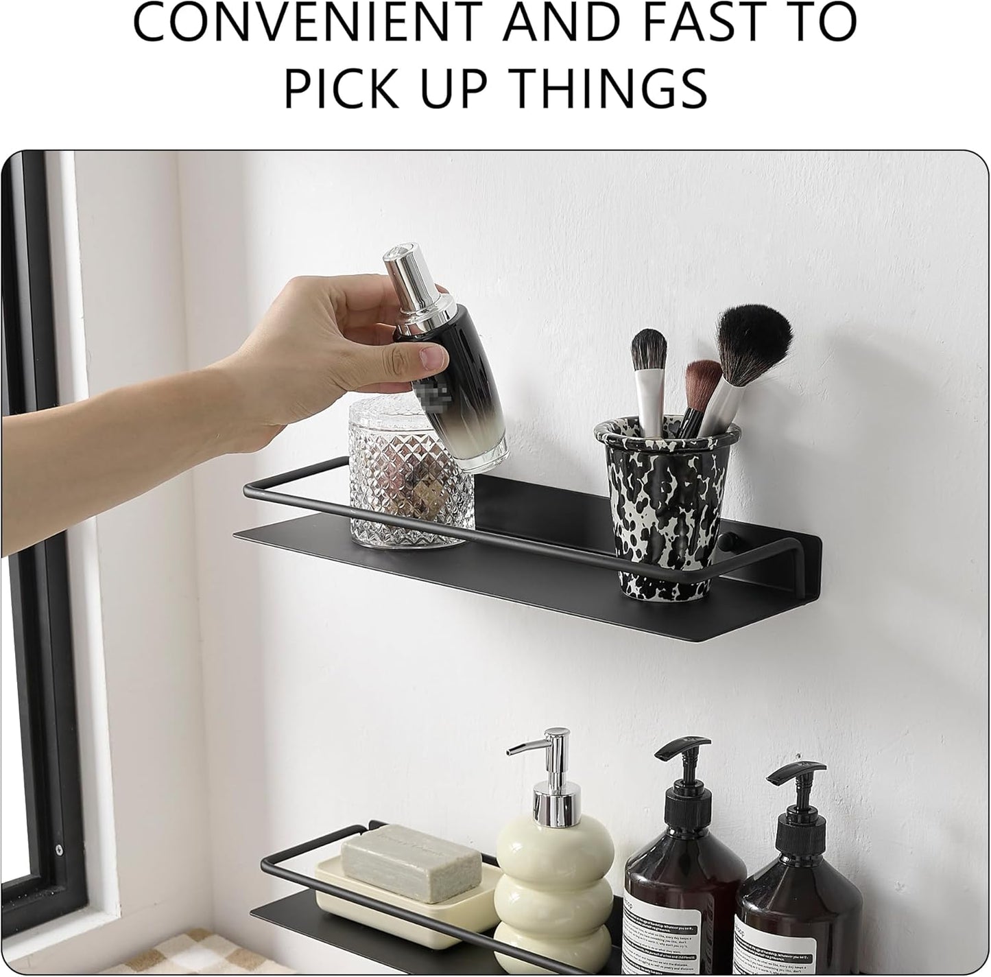 JOOM Metal Wall Floating Shelf - Metal Wall Shelf, Black Floating Shelf, Small Bathroom Shelf, (Black, 16Inch)