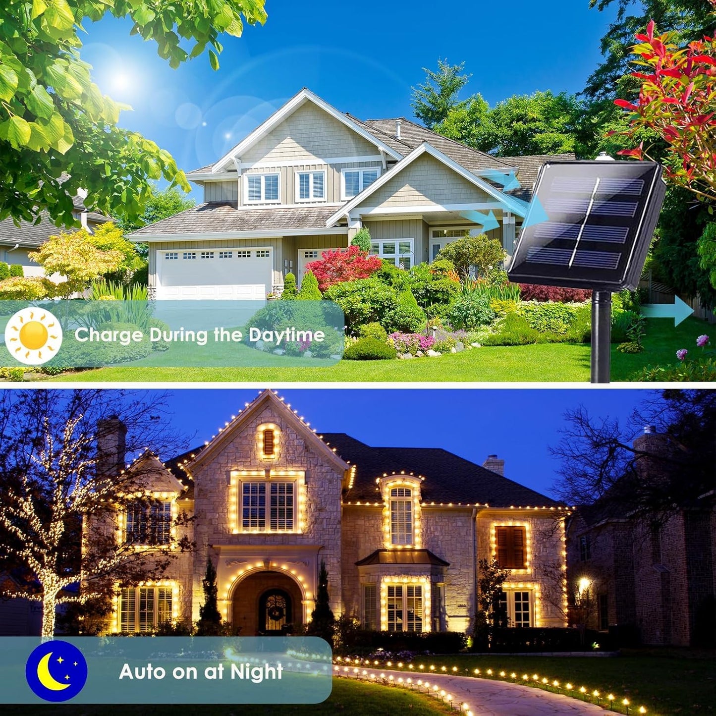 2-Pack Solar String Lights for Outside, Total 200LED Solar Fairy Lights Waterproof, Outdoor Twinkle Light Copper Wire 8 Modes Fairy Light for Xmas Tree Party Wedding Decor (Warm White)