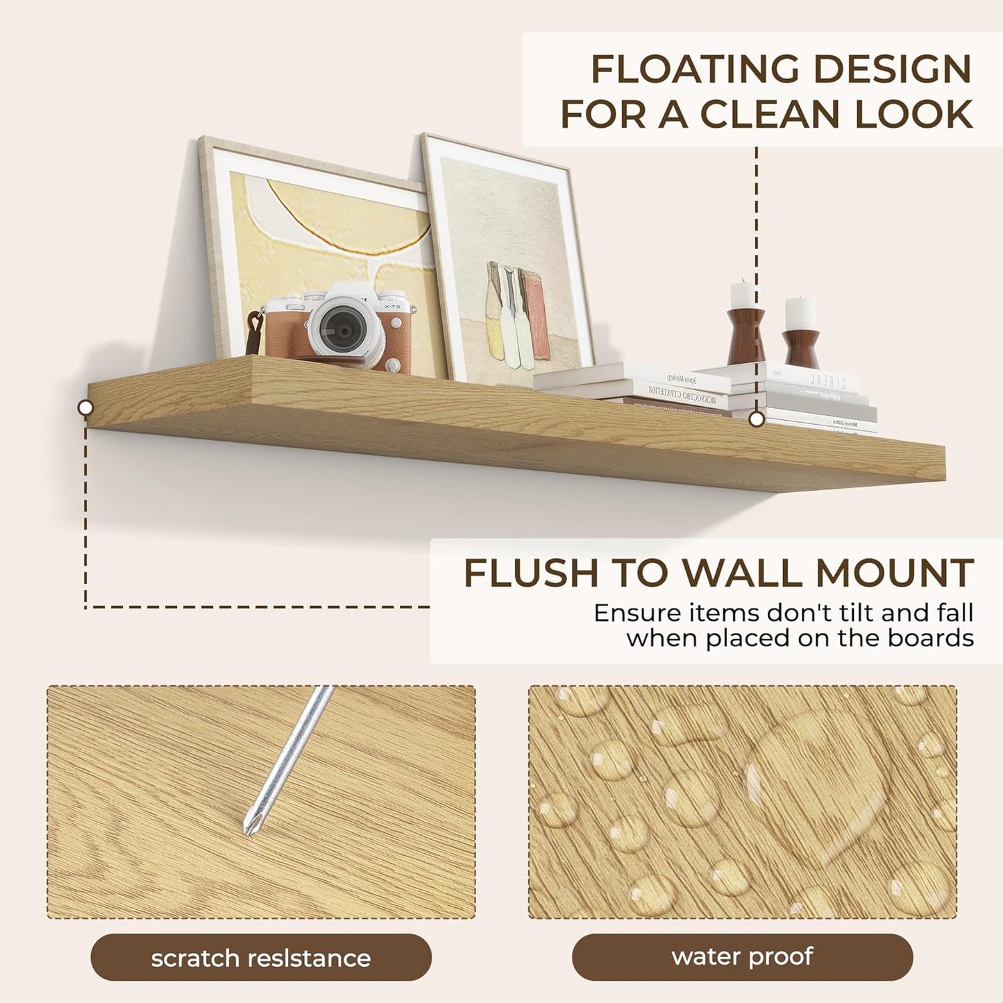 RICHFOCUS 48Inch Floating Shelves for Wall 1 Pack Shelves for Bedroom|Kitchen|Bathroom Wall Mounted Rustic Wood Floating Shelf with Invisible Brackets for Books|Storage|Decor, Oak