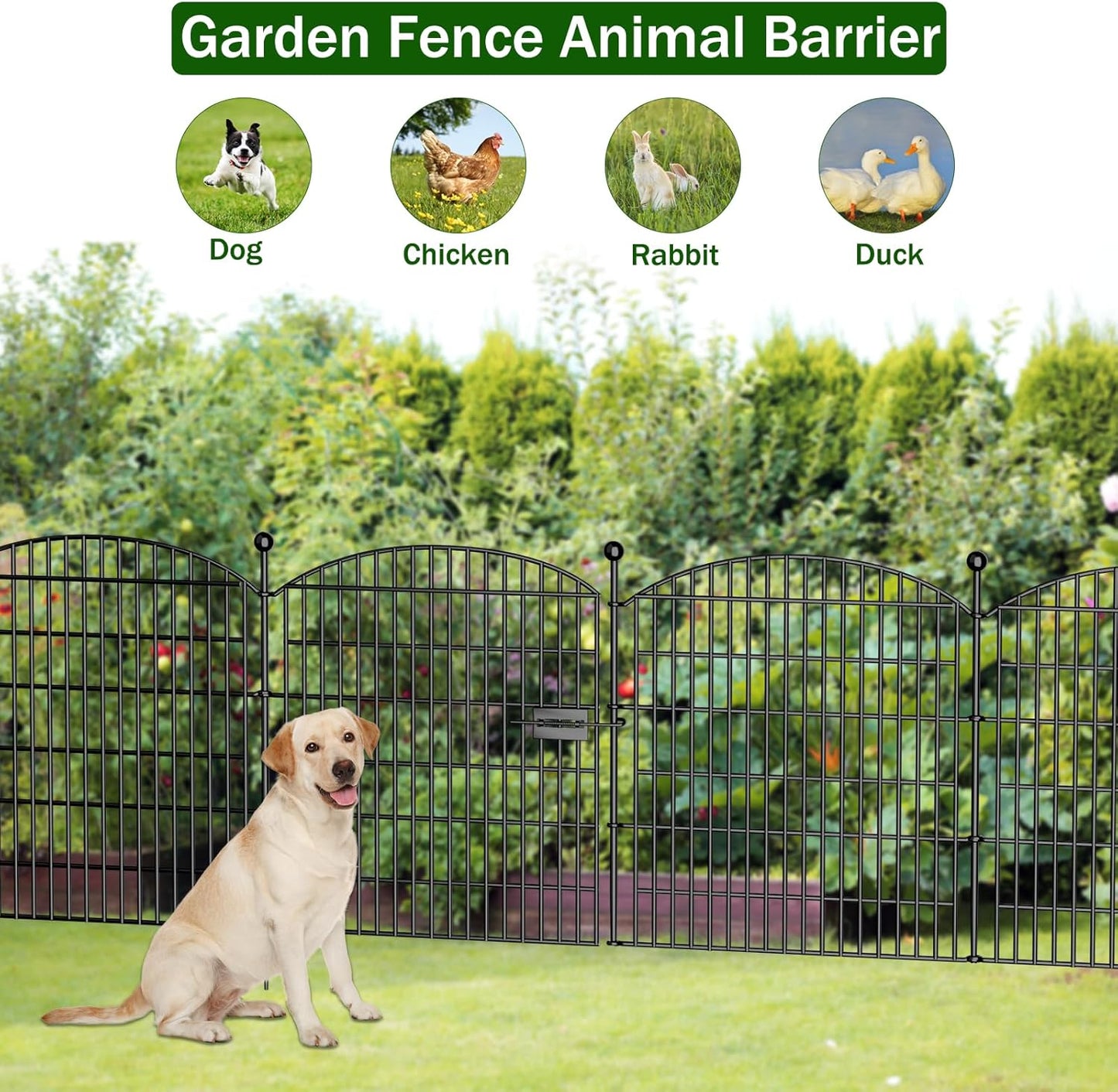 25 Panels Decorative Garden Fence with Gate - 32 in (H) x 59 ft (L) 24 Panels + 1 Gate - Dog Fence Outdoor for Yard，Rustproof Metal Animal Barrier Ground Stakes Fencing for Garden, Patio, Flower Bed
