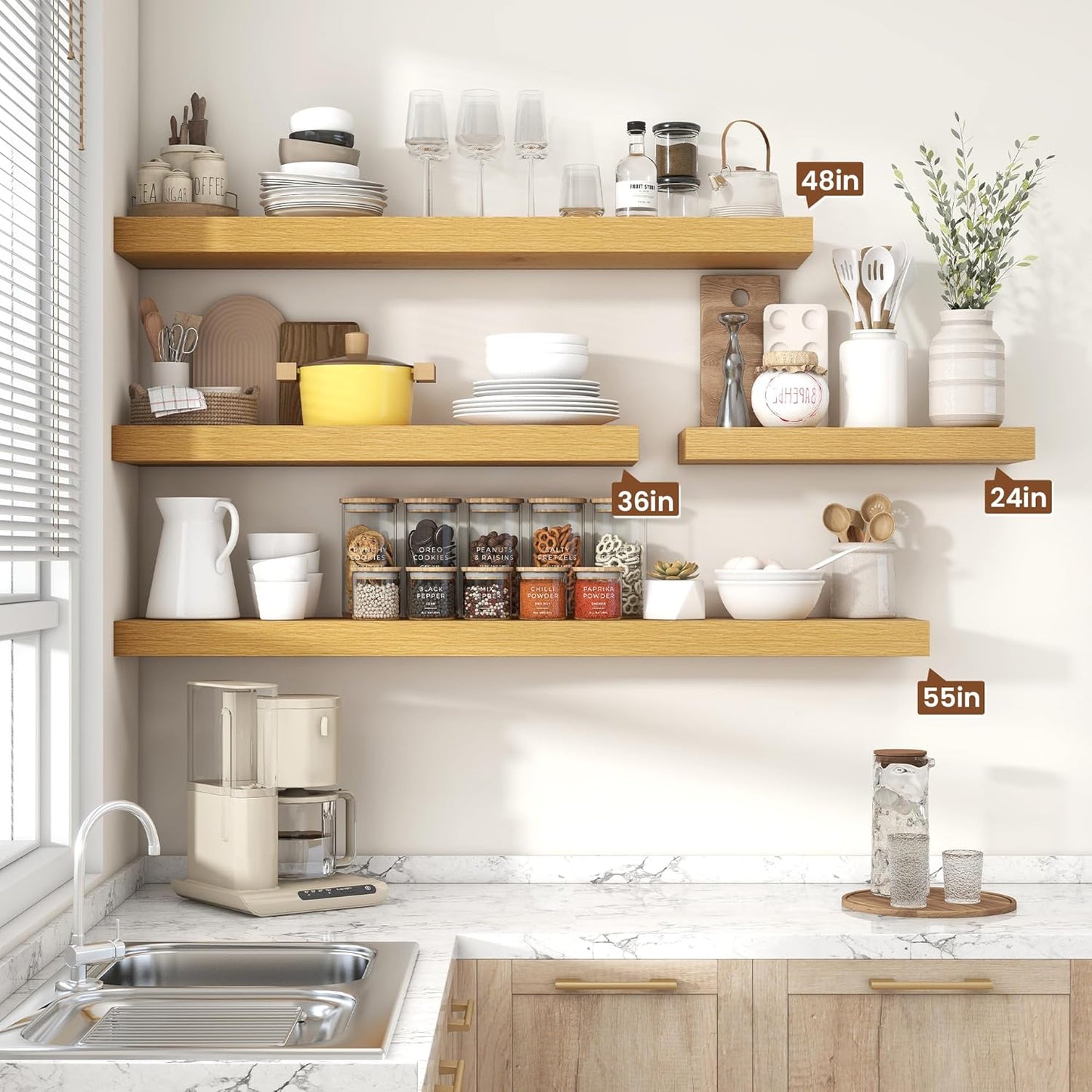 Heimlove 55 Inch Floating Shelves for Wall,10 Deep Large Rustic Wall Shelf with Heavy Duty Brackets,Mounted Storage & Display Shelves for Bedroom,Living Room,Kitchen,Office,Set of 2,Oak Color