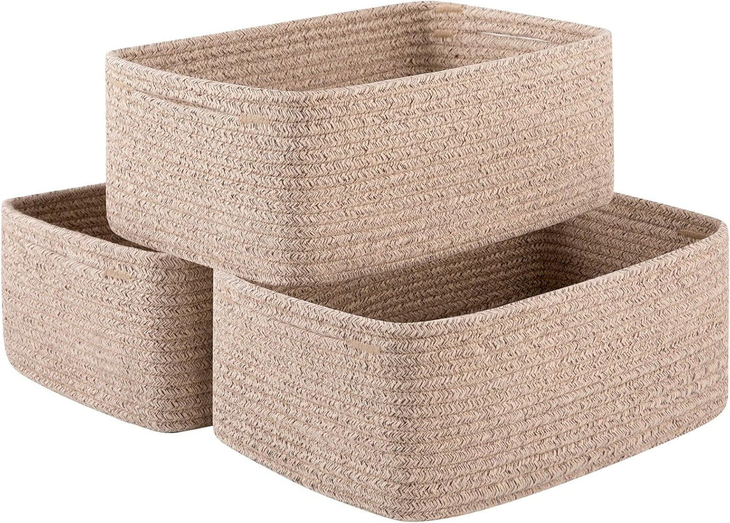 3 Pack Small Storage Baskets for Organizing, Cute Woven Decorative Gift Baskets for Shelves, Mini Closet Organizer Bins with Handles-13''Lx8.66''Wx5.11''H-Brown