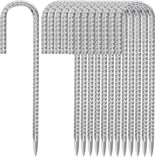 12 Inch Ground Stakes Heavy Duty J Hook 30-Pack Metal Spikes Galvanized Ground Hooks Anchors Rebar Ground Stakes for Fence Tent Gazbo Bounce House and Outdoor Decorations Inflatables