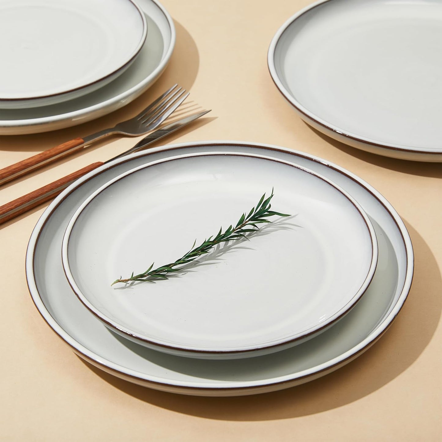 18 Piece White Stoneware Dinnerware Set for 6, Santorini Mist Terracotta Plates and Bowls with Reactive Glaze, Microwave & Dishwasher Safe, Aesthetic Ceramic Dishes for Family Meals & Hosting