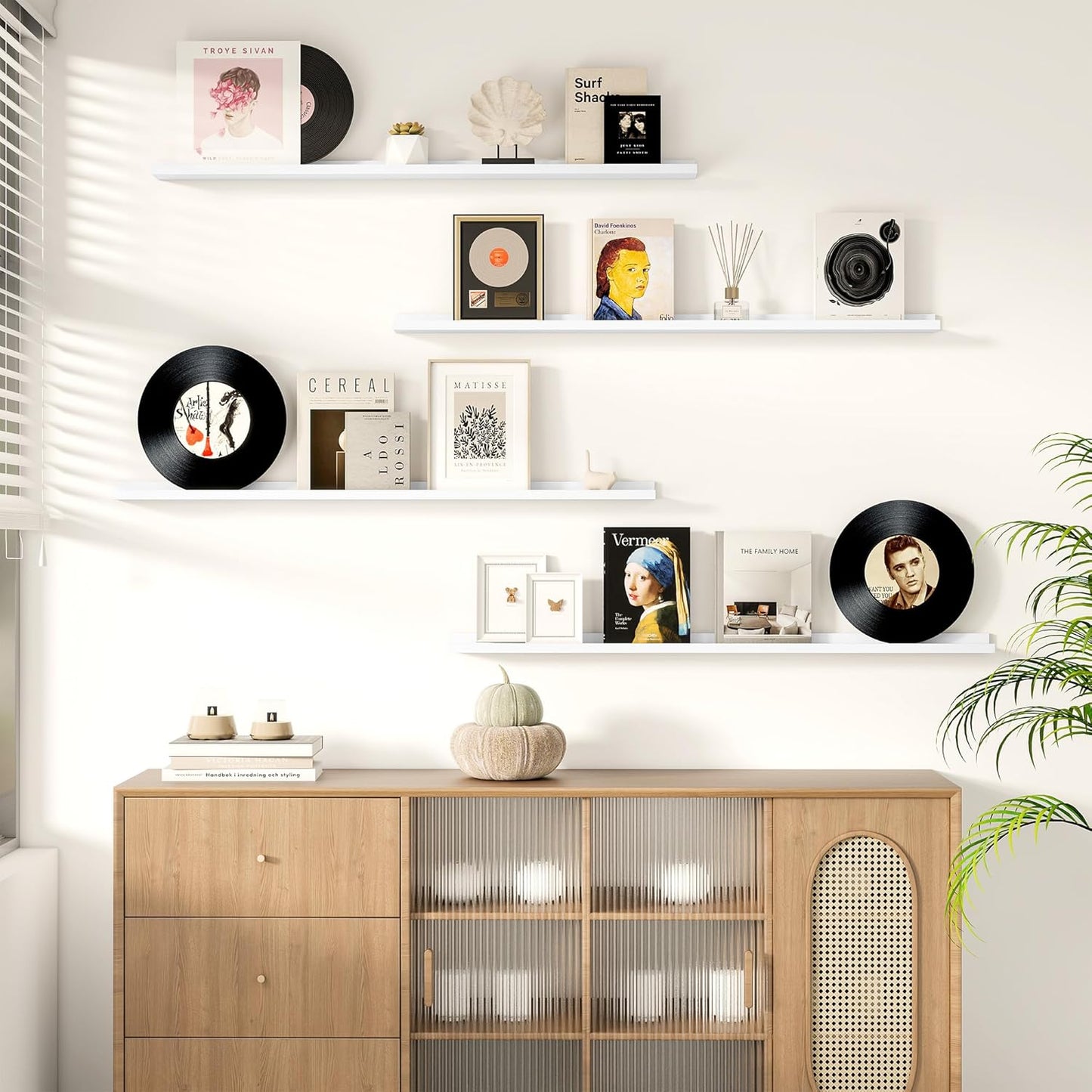 Picture Ledge Shelf for Wall, Floating Shelves Set of 4, 48 Inch Long Nursery Book Shelves for Toys Storage, Kids Bookshelf Wall Mounted for Books Photo Frames, White