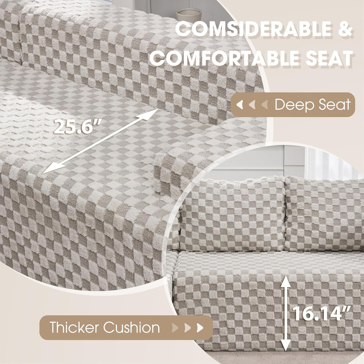 Hobestluk 96“ Modular Sectional Sofa Couches L-Shape Couch 3 Seat Modular Sofa Sectional Couches for Living Room, Cloud Couch with Oversized Chaise (Greygreen, Checked (Right Facing Chaise))