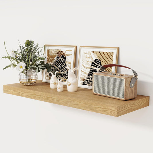 Floating Shelves 36 Inch Long, 12 Inch Deep Floating Shelves for Wall, 36 x 12 Shelves for Wall Storage & Display, 2" Thick Floating Shelf for Bathroom, Living Room, Bedroom, Oak Color, Set of 1