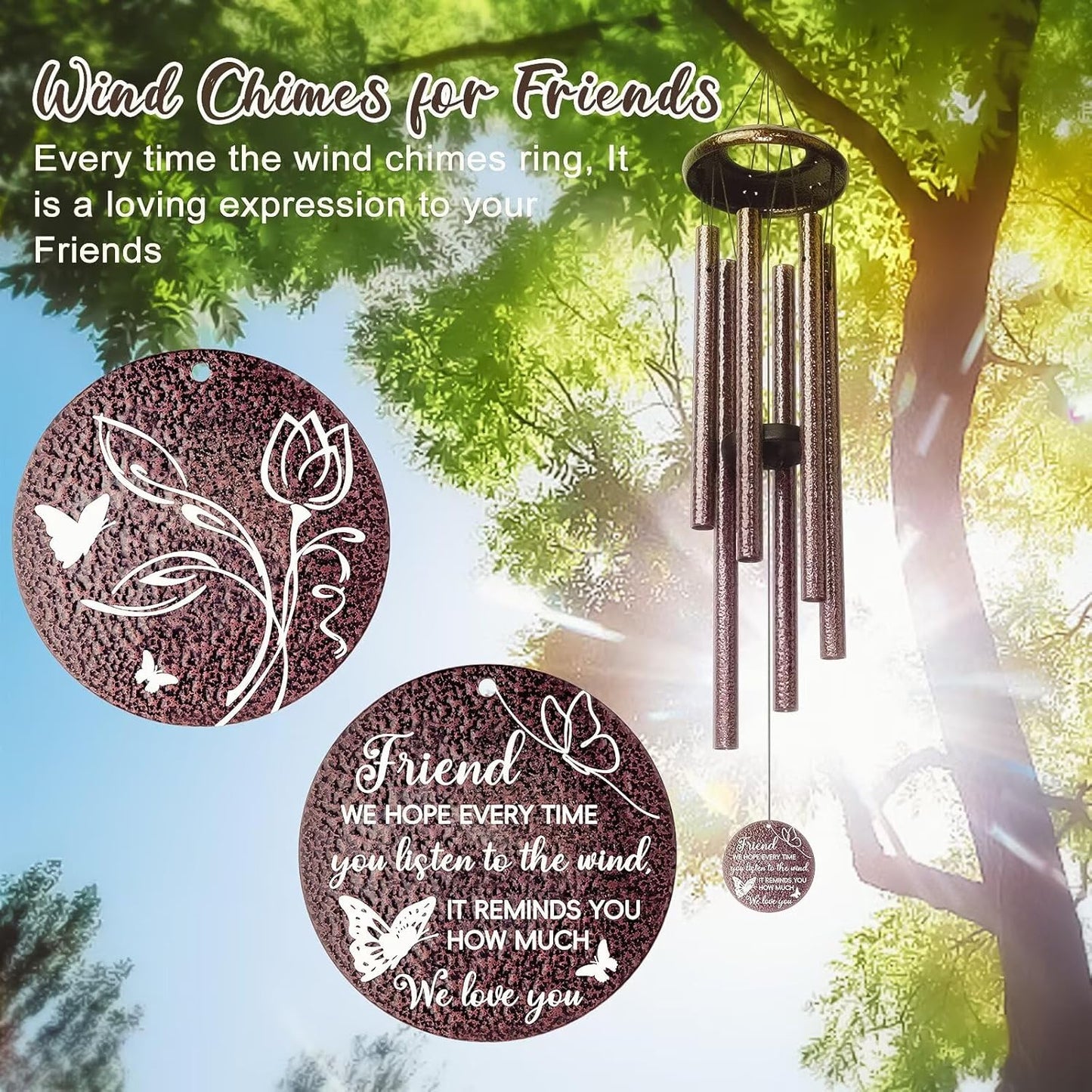 25''Wind Chimes,Best Friend Birthday Gifts for Women, Woman, Thanksgiving,Christmas Day Gifts Ideas for Friendship Rreminder.