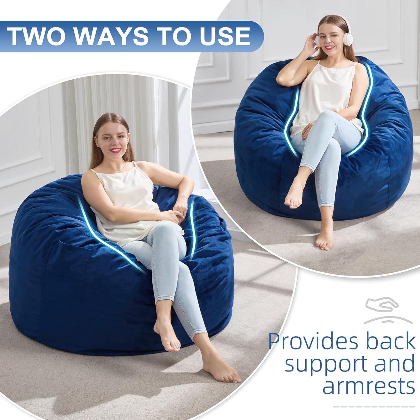 Hobestluk 3FT Bean Bag Chair Giant Bean Bag Chairs for Adults Large Bean Chairs with Removable Cover, Beanbag Chair with Filler, Adult Bean Bag Chairs for Living Room, Bedroom