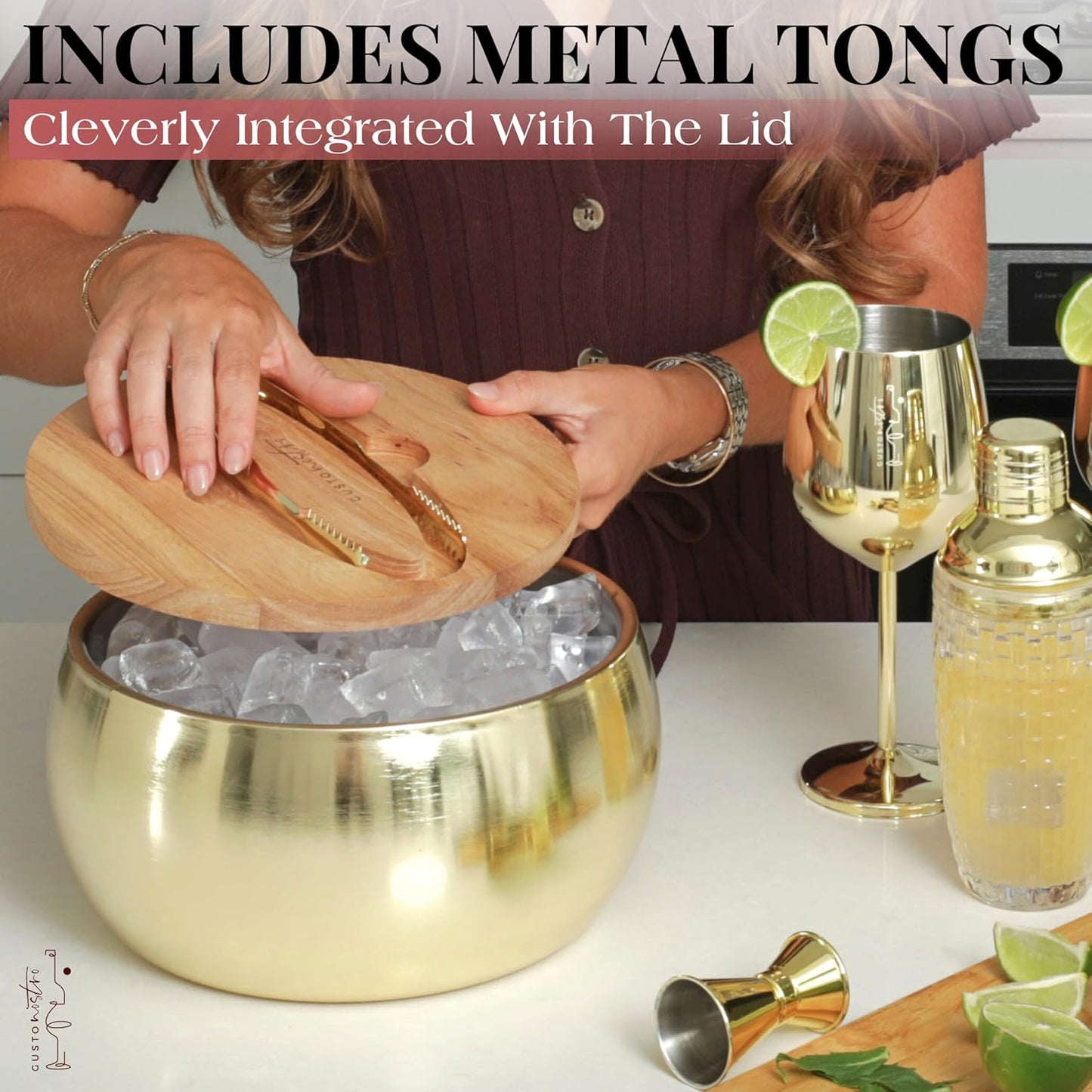 Gusto Nostro 4.1L Insulated Ice Bucket with Lid and Tongs, Double Wall Stainless Steel Ice Bucket Large, BPA Free Ice Bucket for Cocktail Bar, Keeps Champagne, Wine, Beer Chill for Parties (Gold)